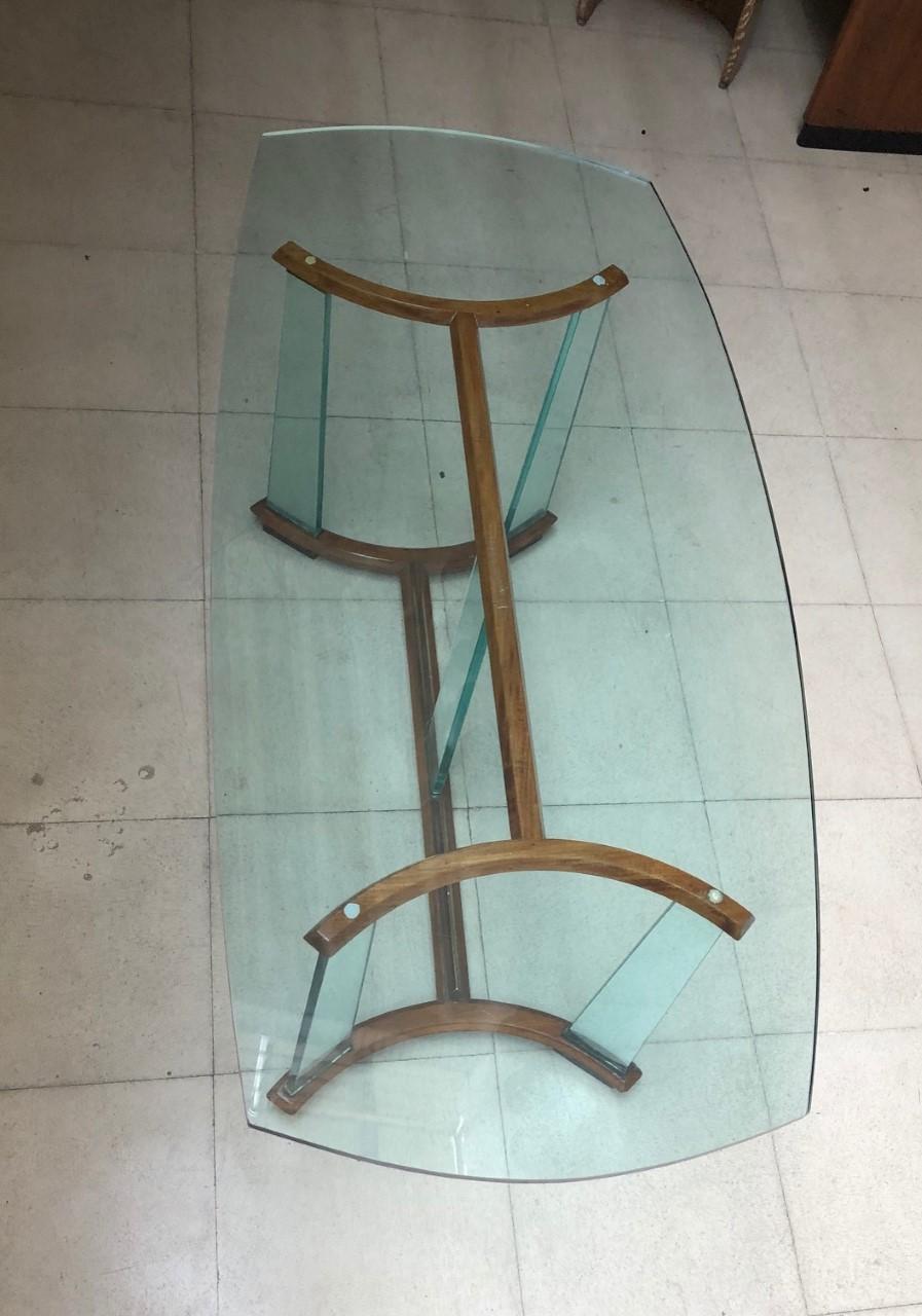 Bronze Table italienne 1950 en verre, bois et bronze en vente