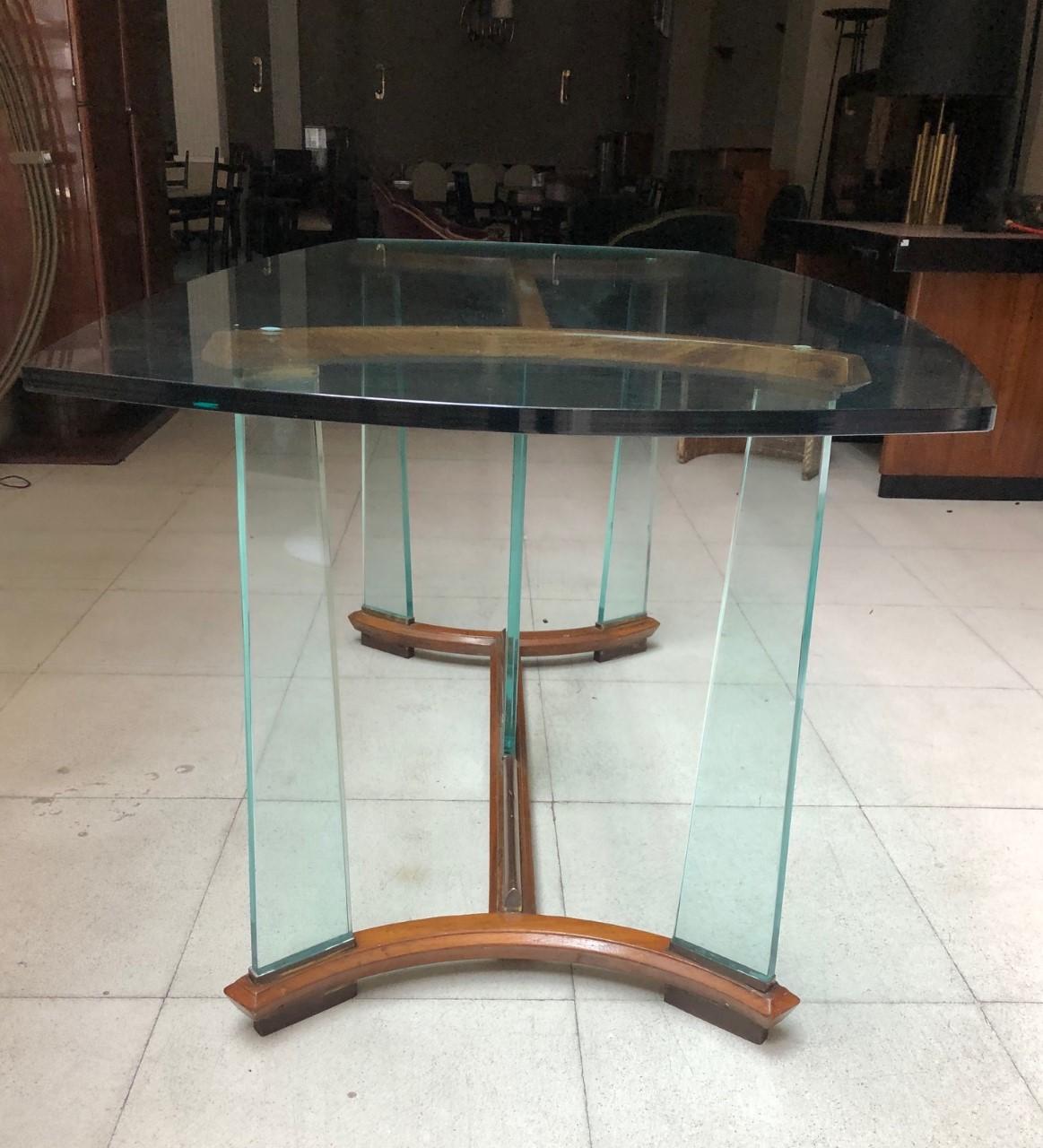 Mesa 1950 de Cristal, Madera y Bronce, Italiana en venta