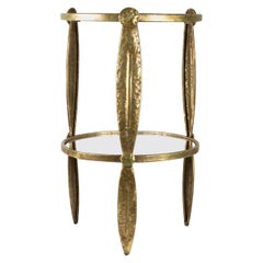 Table, 1970-1980, Modern Art, Silver Metal, 2 levels, 2 Built-in Mirror Trays