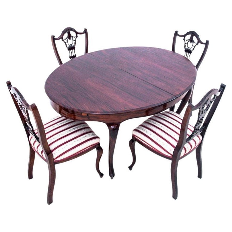 Table + 4 Chairs, Northern Europe, circa 1910 For Sale