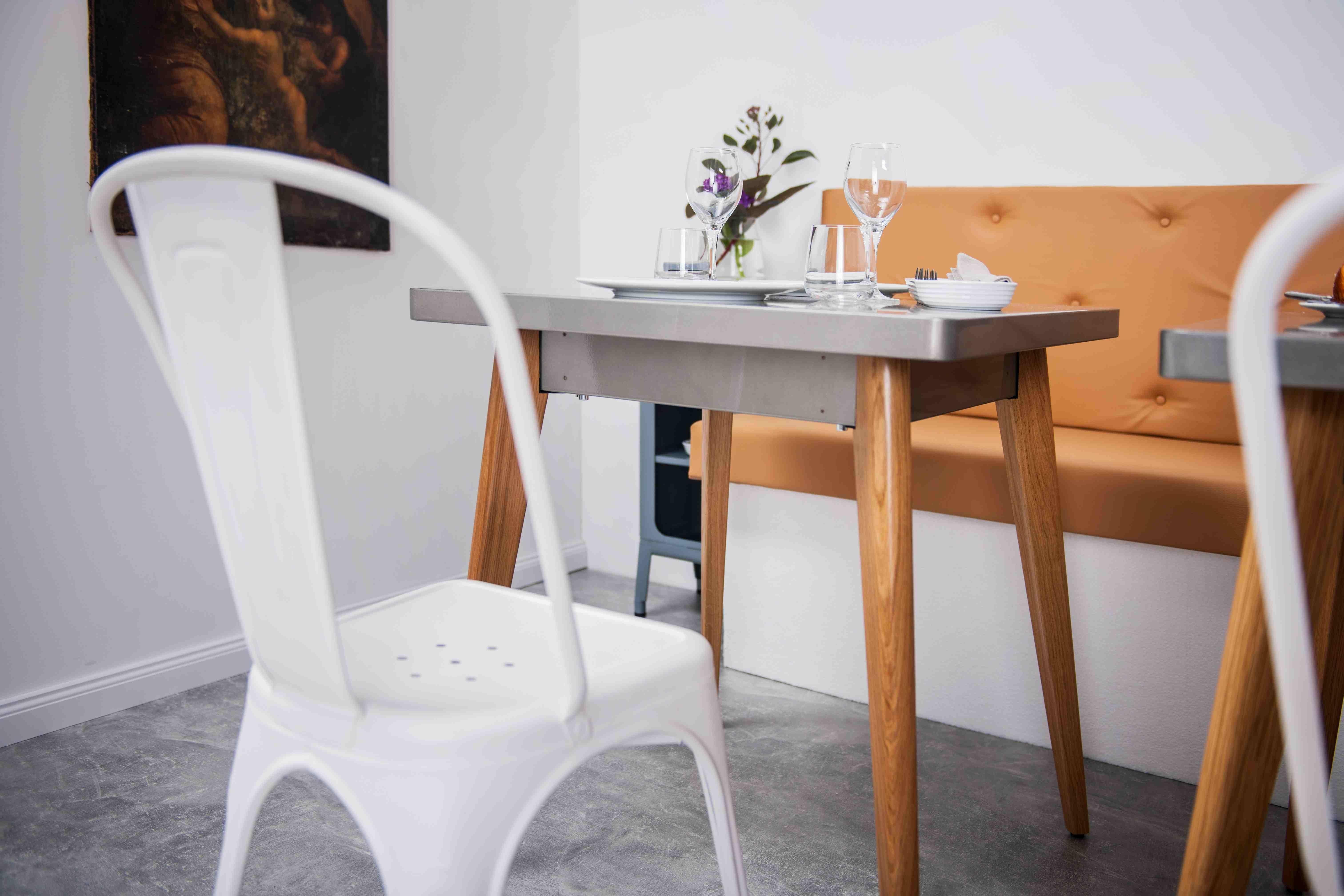Contemporary Table 55 Outdoor in White with Wooden Legs by Tolix, US For Sale