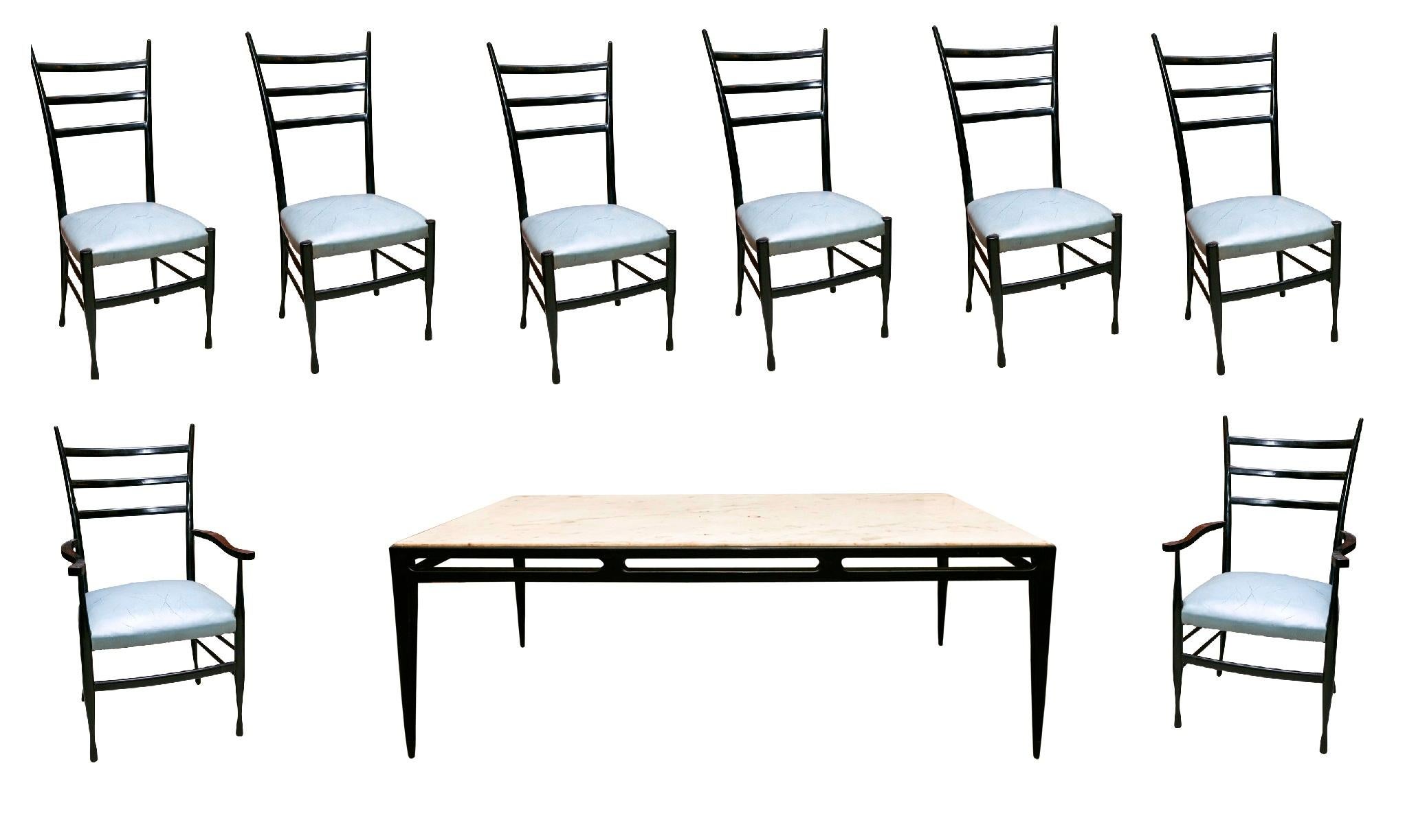 Ère spatiale Table 8 personnes, 2 fauteuils et 6 chaises attribuées à Gio Ponti, 1965 en vente