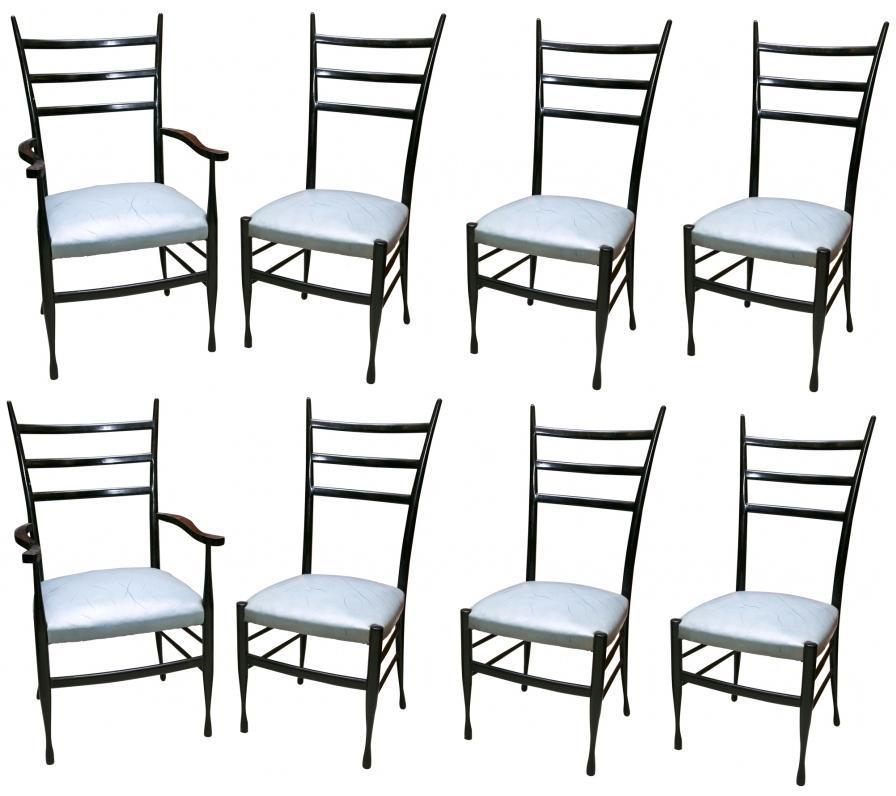 Milieu du XXe siècle Table 8 personnes, 2 fauteuils et 6 chaises attribuées à Gio Ponti, 1965 en vente