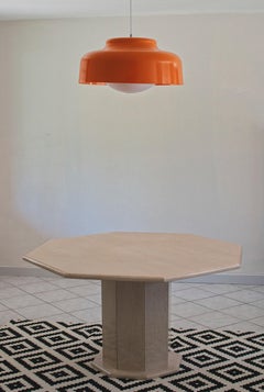 Table À Manger Octogonale En Travertin Italien, 1970