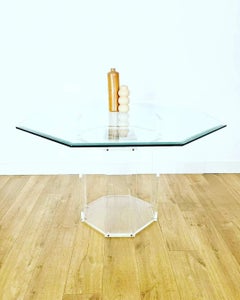 Table à manger octogonale en verre et plexiglass de Marais international Paris