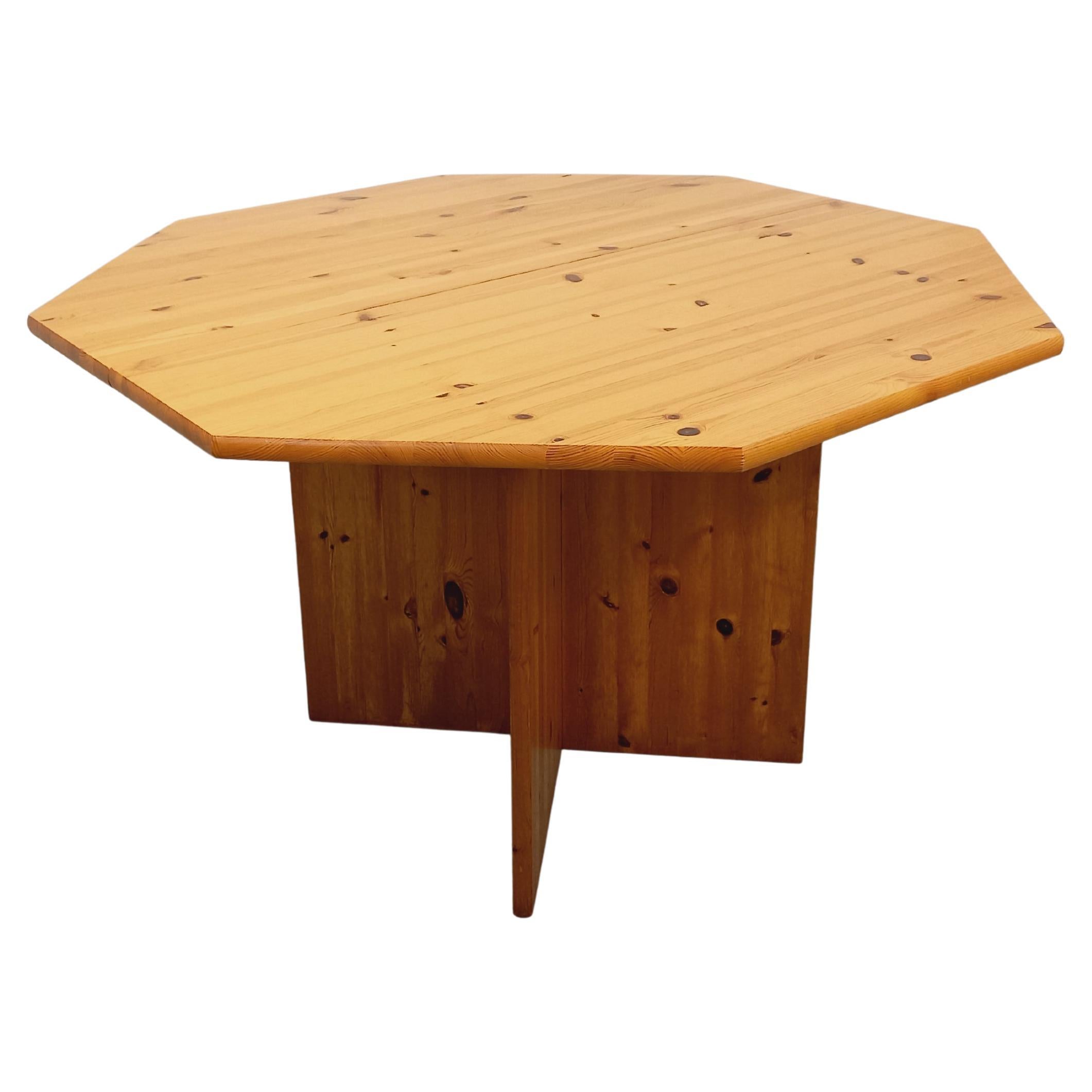 Table à manger octogonale vintage des années 80 en pin avec rallonge
