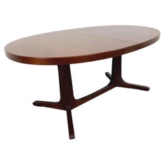 Table à manger ovale Baumann vintage des années 60 70 en bois de noyer