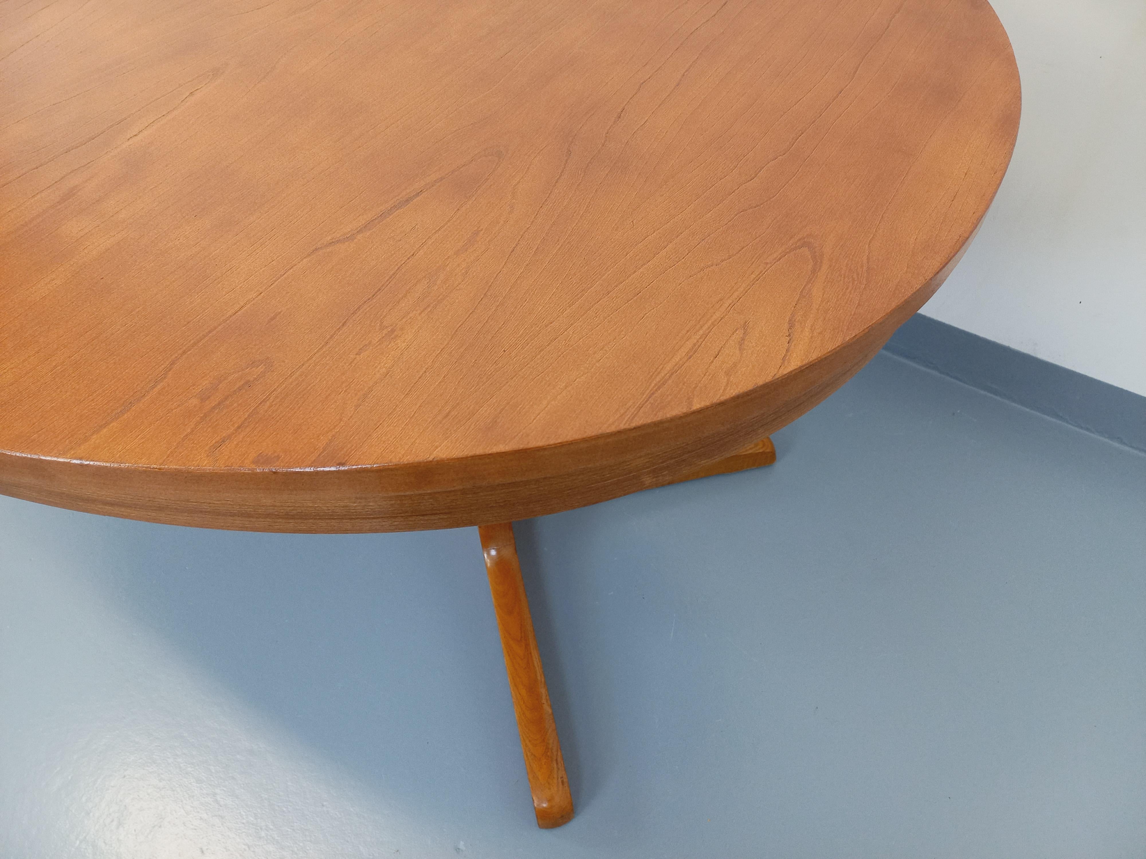 Table à manger ovale Baumann vintage des années 60 70 en bois d’orme clair 13