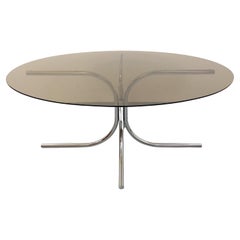 Table à manger ovale vintage en verre fumé et métal chromé style Space Age