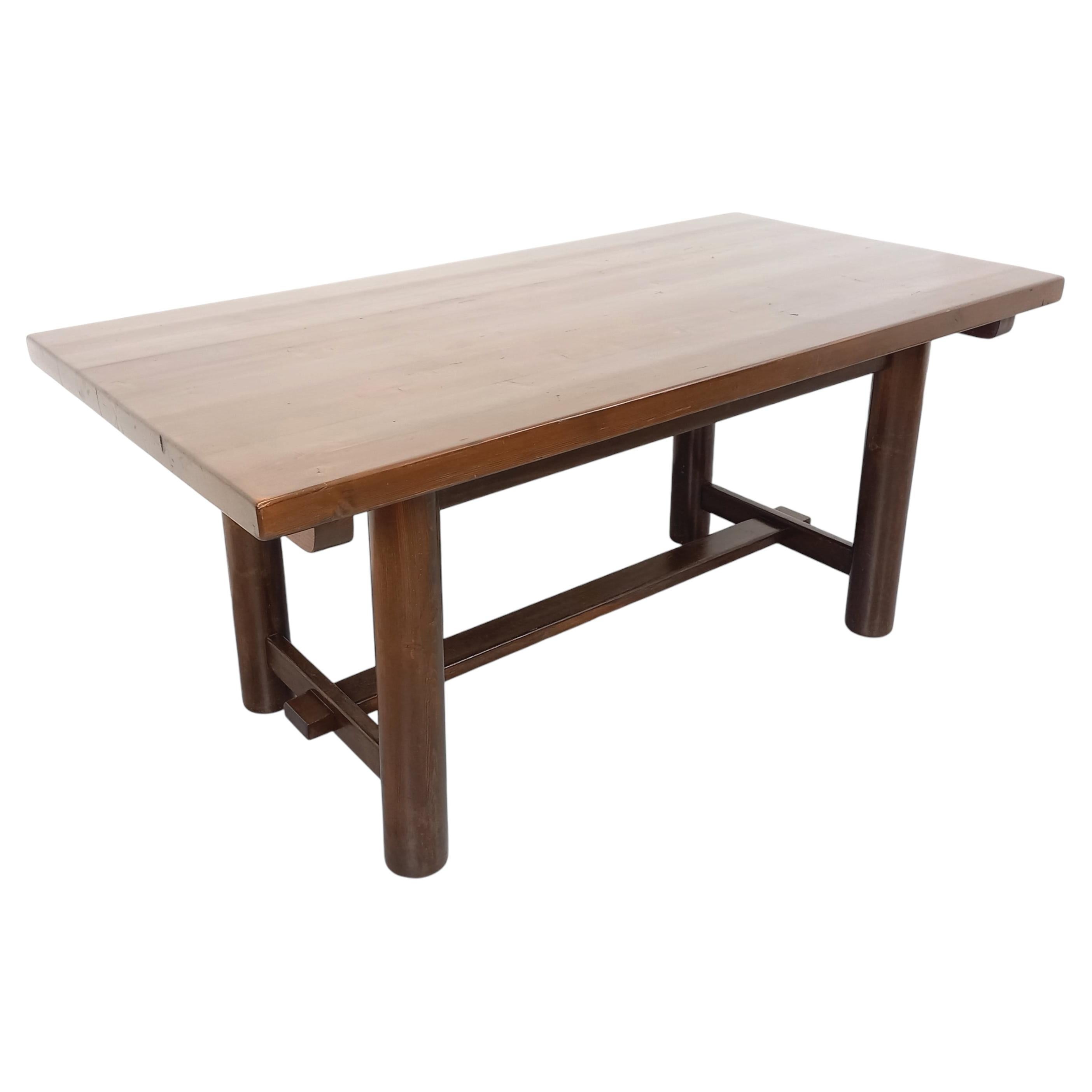 Table à manger rectangulaire brutaliste de Georges Robert en bois de pin foncé