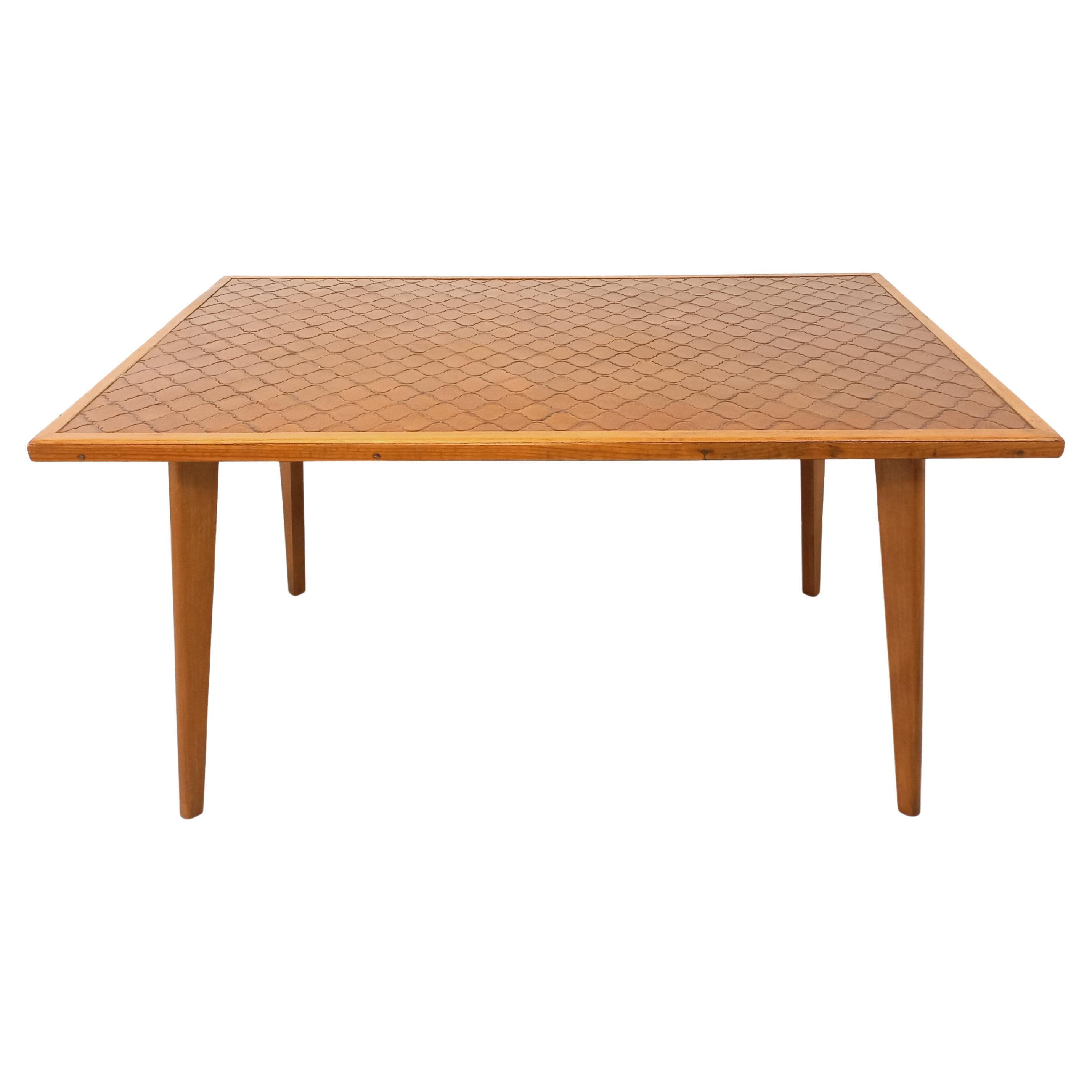 Table à manger rectangulaire en bois et céramique des années 50 60