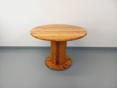 Table à manger ronde scandinave vintage en pin des années 60 70 avec rallonges