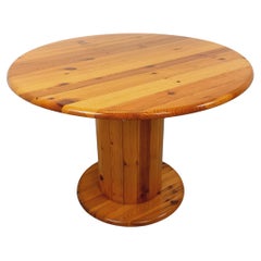 Table à manger ronde scandinave vintage en pin des années 60 70 avec rallonges
