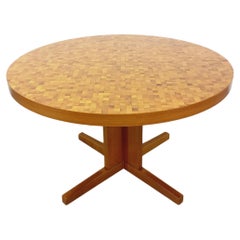 Tisch à manger ronde vintage en mosaïque de bois Dieter Waeckerlin
