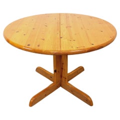 Table à manger ronde vintage en pin des années 60 70 avec rallonges