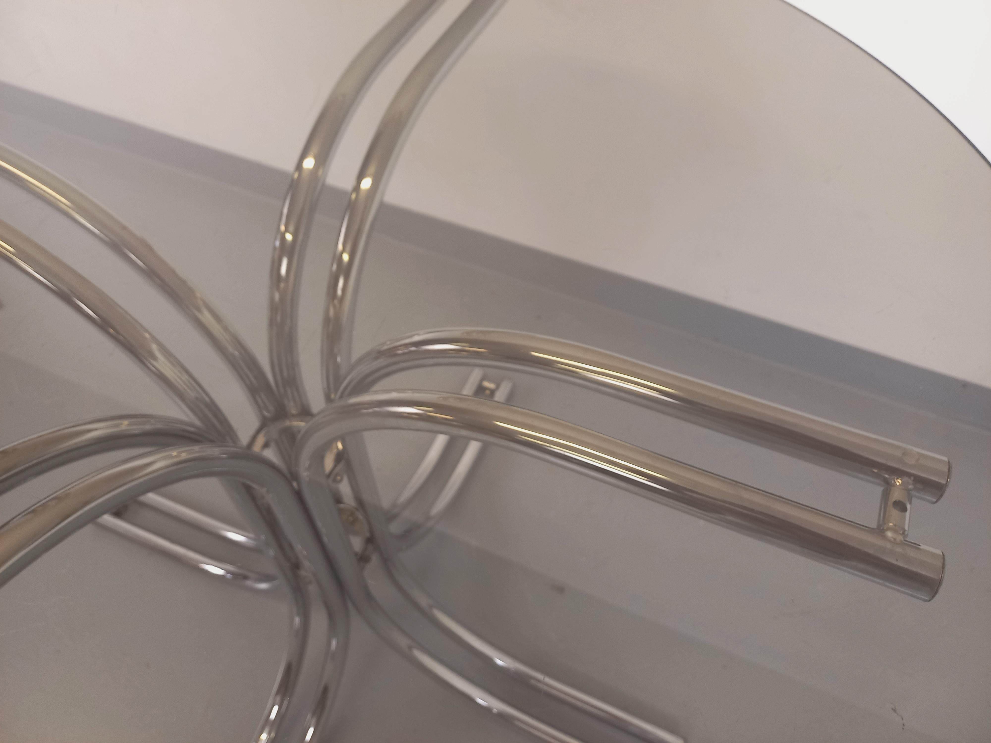 Fin du 20e siècle Table à manger ronde vintage en verre fumé et métal chromé style A Space