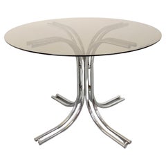 Table à manger ronde vintage en verre fumé et métal chromé style A Space
