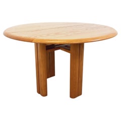 Table à manger ronde vintage Seltz des années 70 80 en orme blond massif