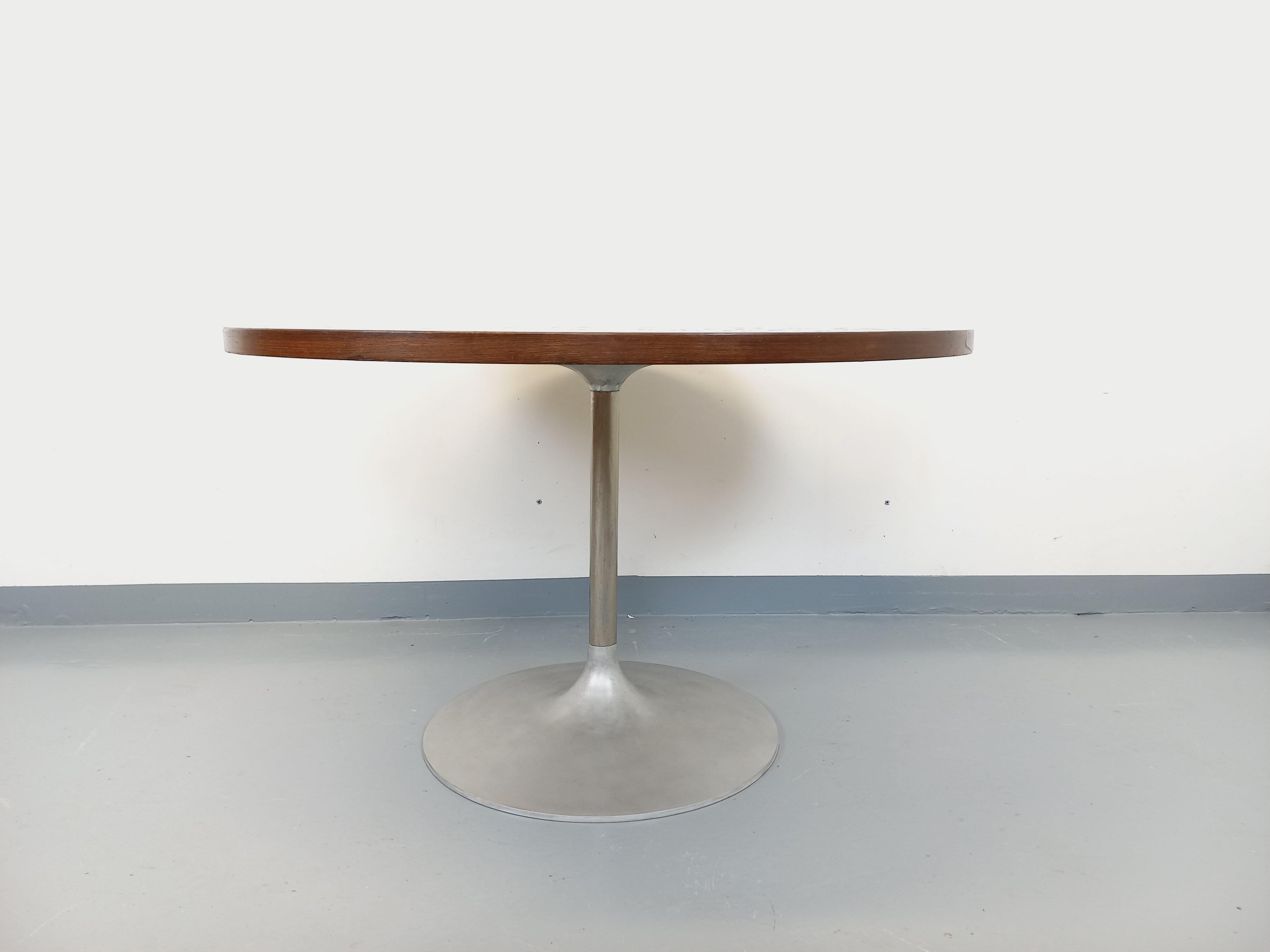 Table à manger tulipe ronde vintage style Knoll des années 70 mosaïque de bois im Angebot 1