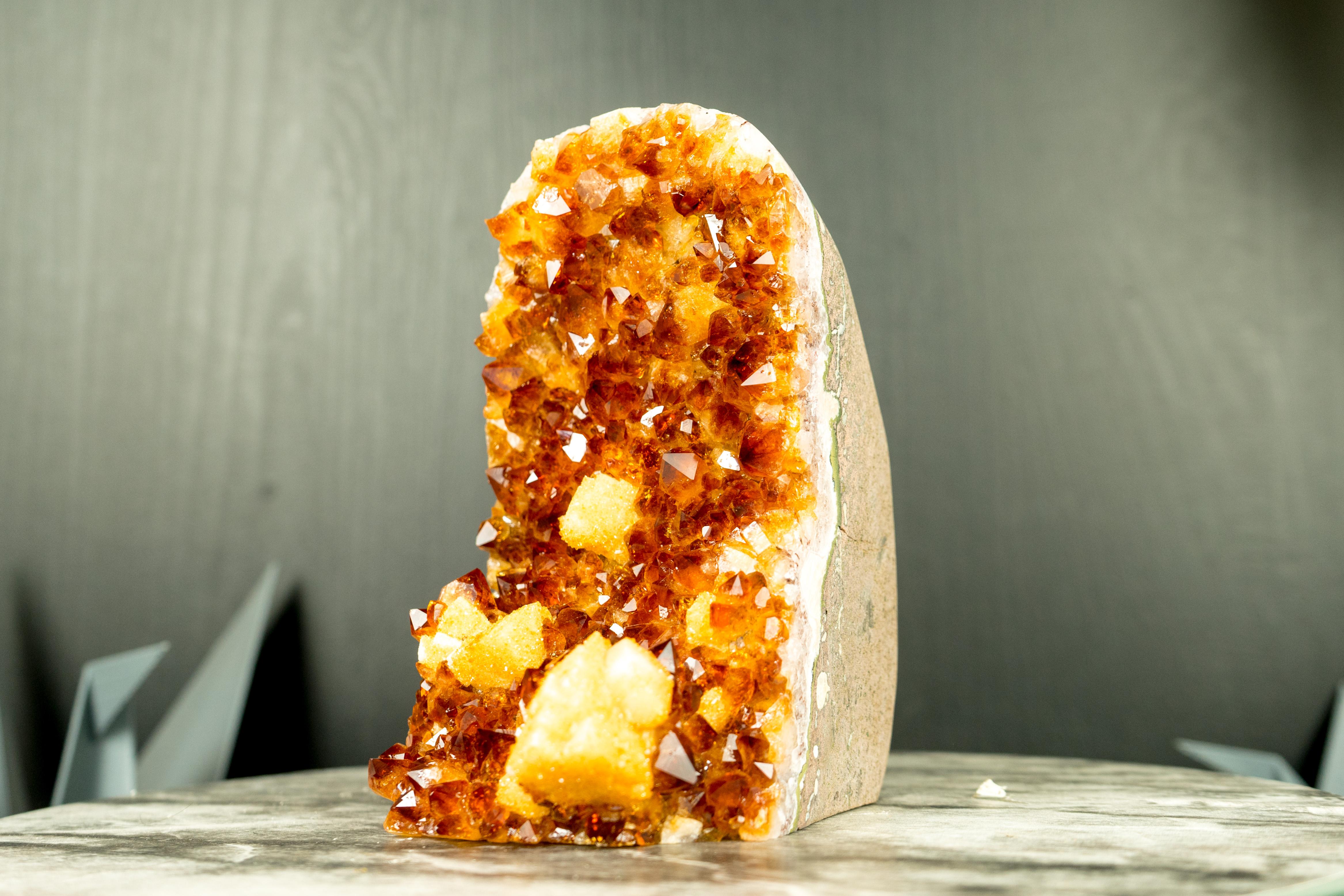 Brazilian Table Accent Citrine Cluster with Madeira Citrine Druzy and Calcite For Sale