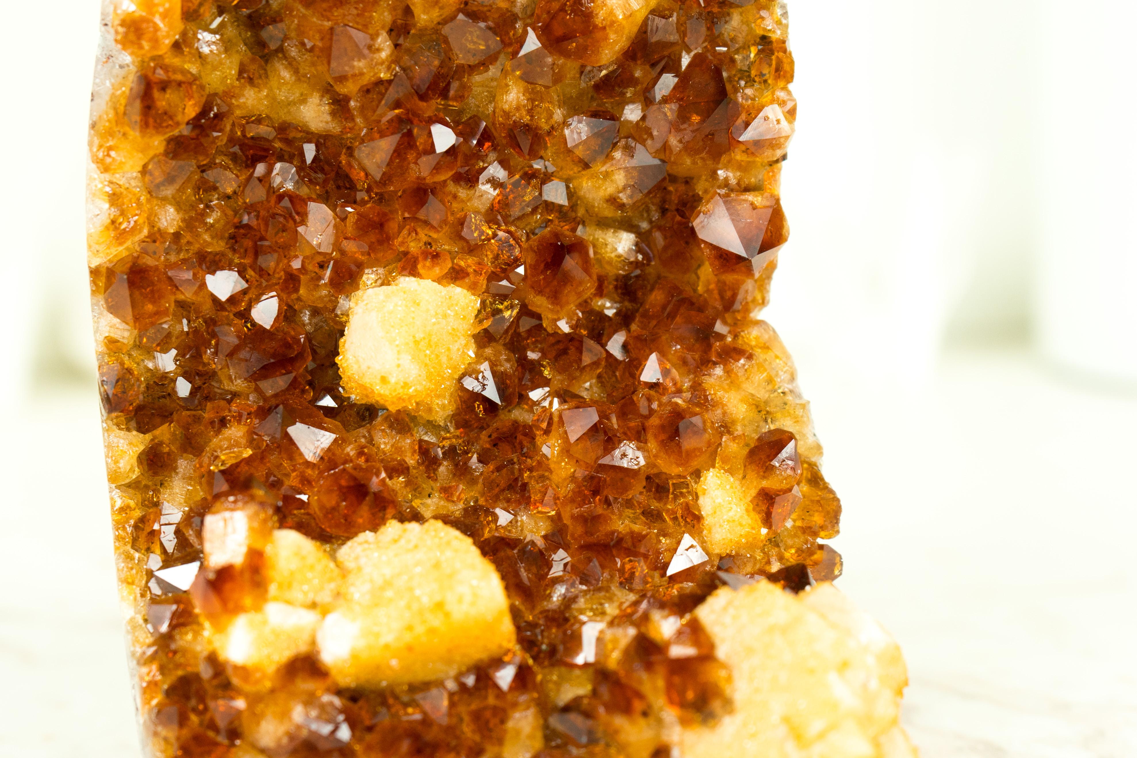 Agate Table Accent Citrine Cluster with Madeira Citrine Druzy and Calcite For Sale