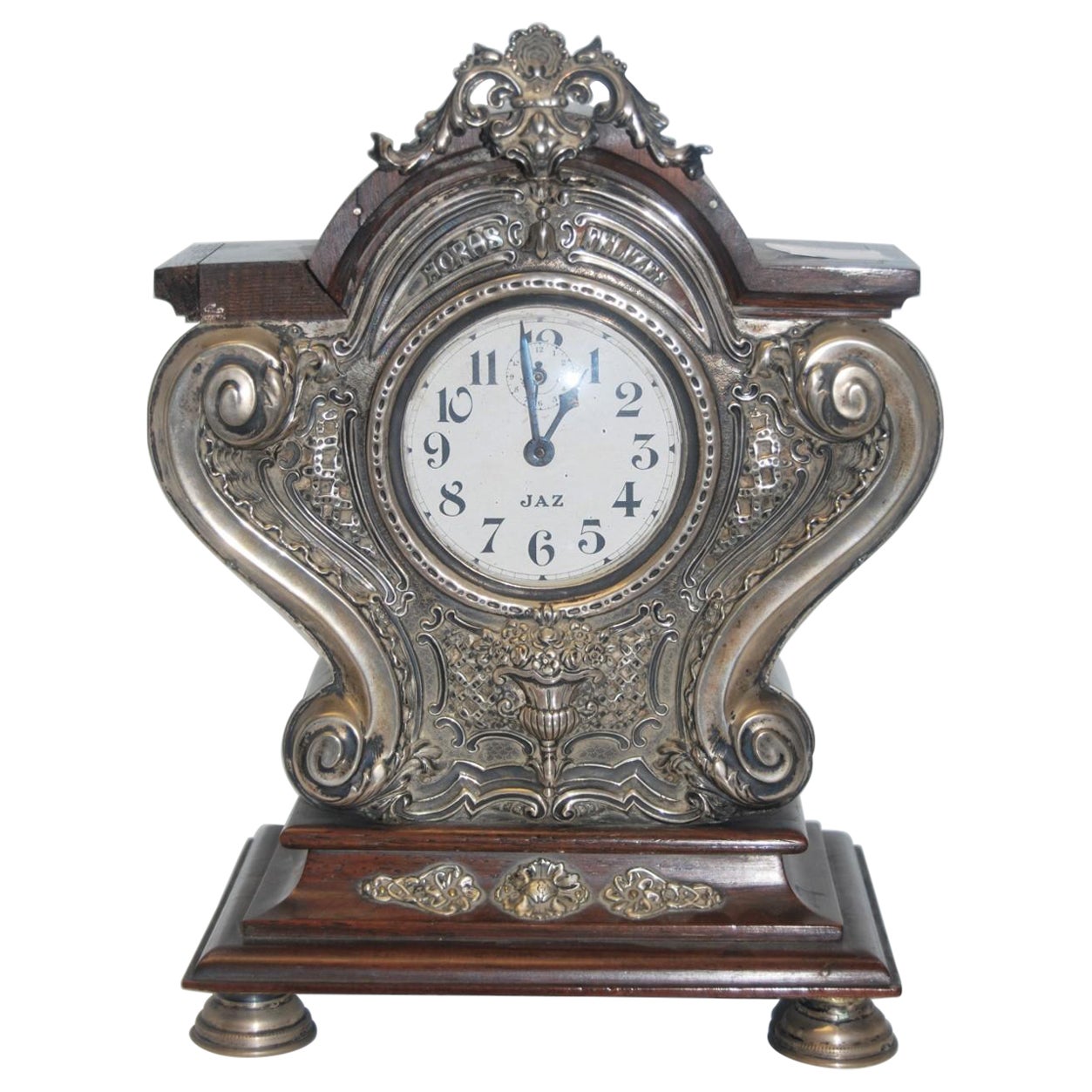 Table alarm clock in rosewood with silver applications