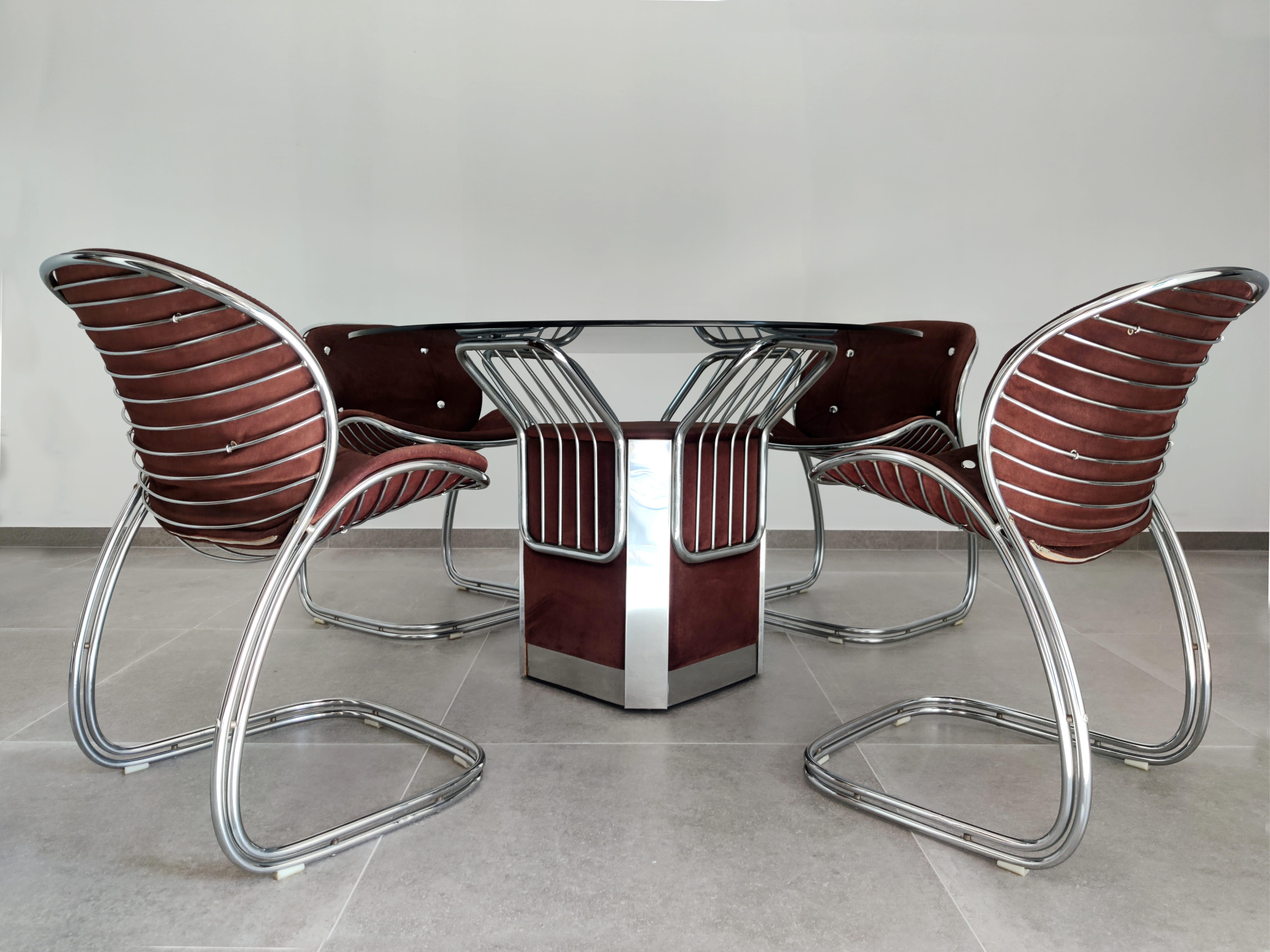 Table et 4 chaises de Gastone Rinaldi pour Vidal Grau, 1970 Bon état - En vente à Benalmadena, ES