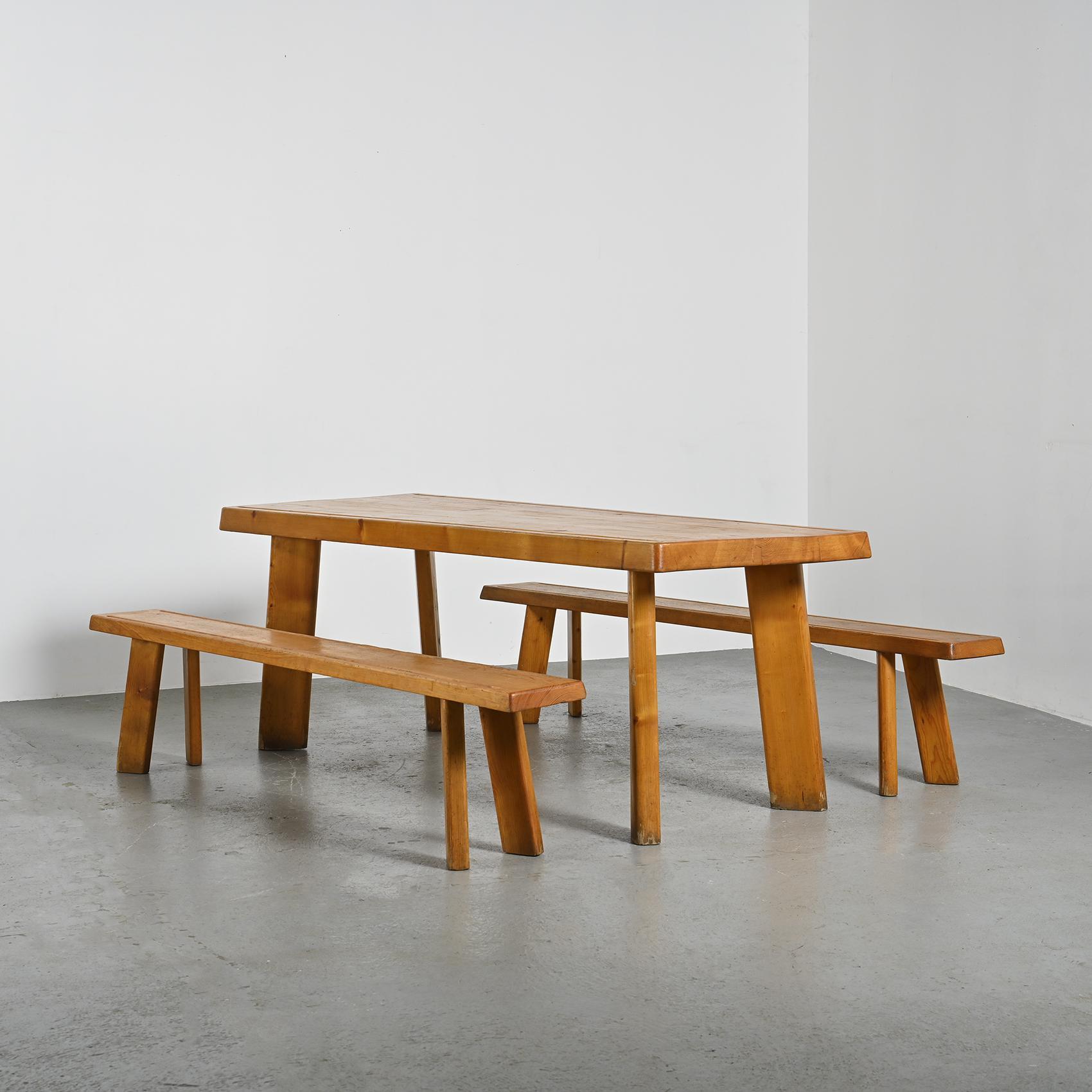 Table et bancs en Wood Wood de Christian Durupt, circa 1960 en vente 3