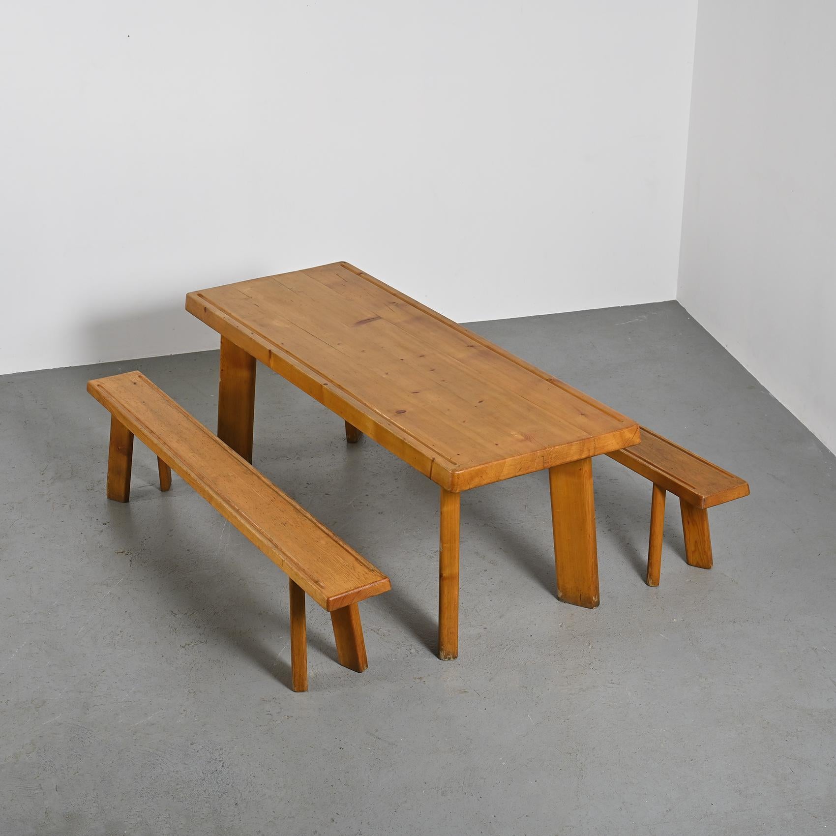 Table et bancs en Wood Wood de Christian Durupt, circa 1960 en vente 4