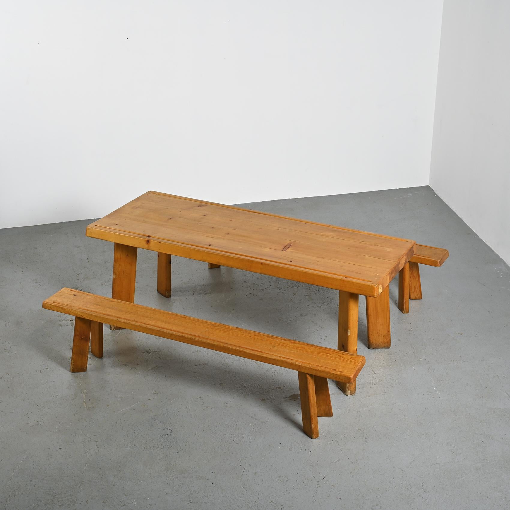 Table et bancs en Wood Wood de Christian Durupt, circa 1960 en vente 1
