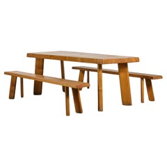 Table and benches in Larch Wood by Christian Durupt, circa 1960