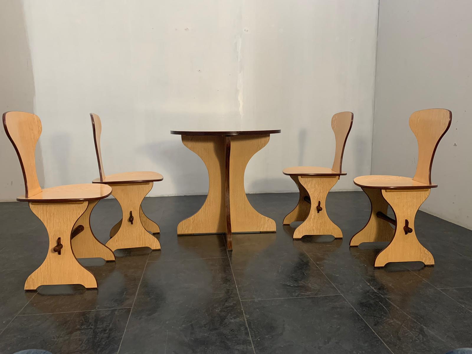 Table and Chairs in Multilayer Beech and Oak, by Pedini Fano, 1960s, Set of 5 For Sale 5