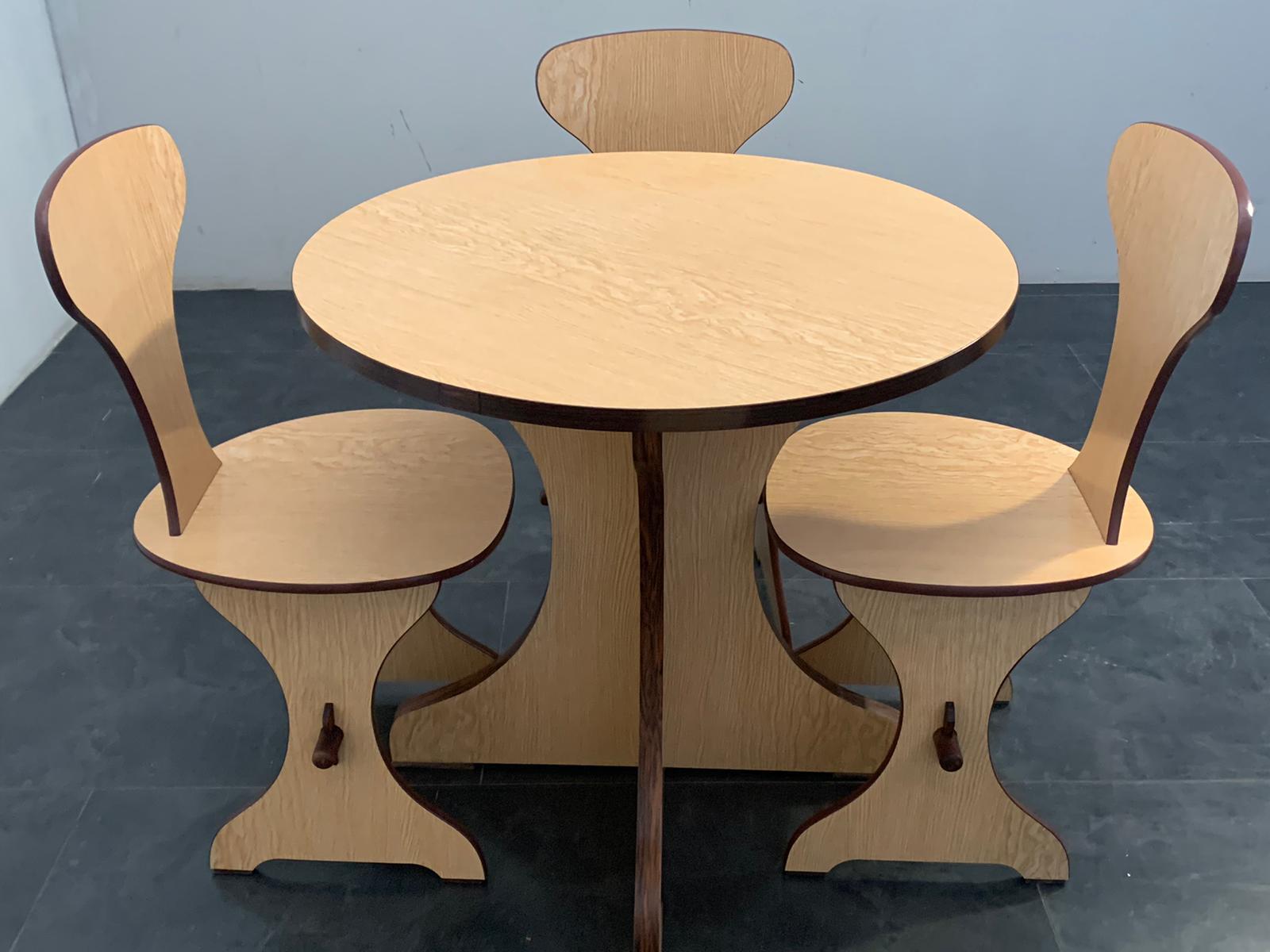 Mid-Century Modern Table and Chairs in Multilayer Beech and Oak, by Pedini Fano, 1960s, Set of 5 For Sale