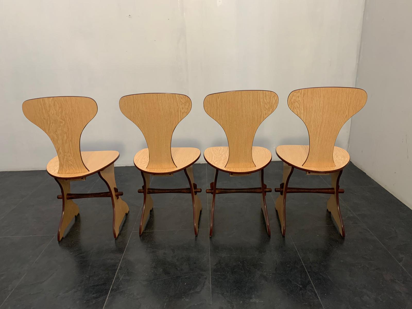 Table and Chairs in Multilayer Beech and Oak, by Pedini Fano, 1960s, Set of 5 For Sale 1