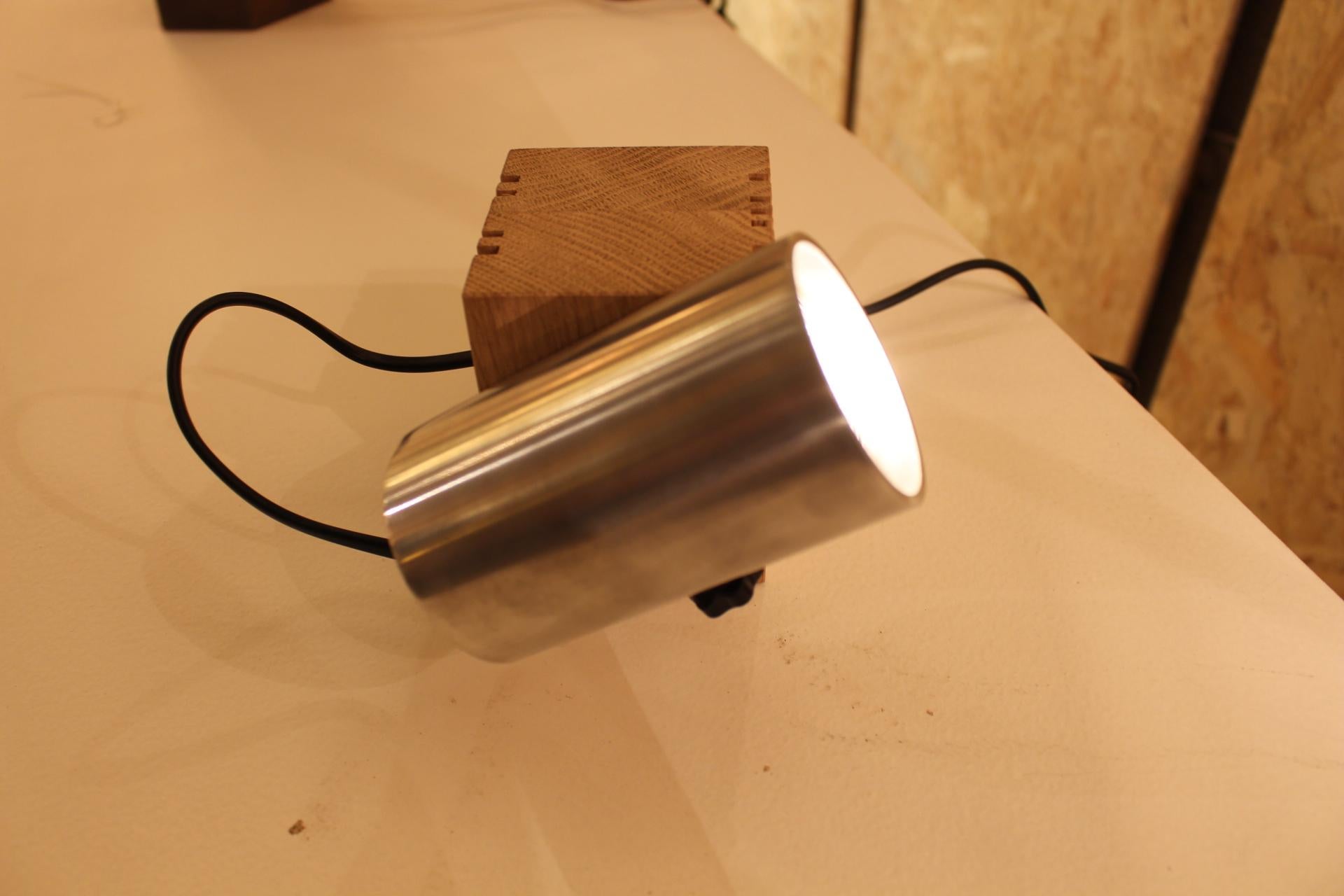 Mid-Century Modern Table and floor lamp Wooden Lamp Alu For Sale