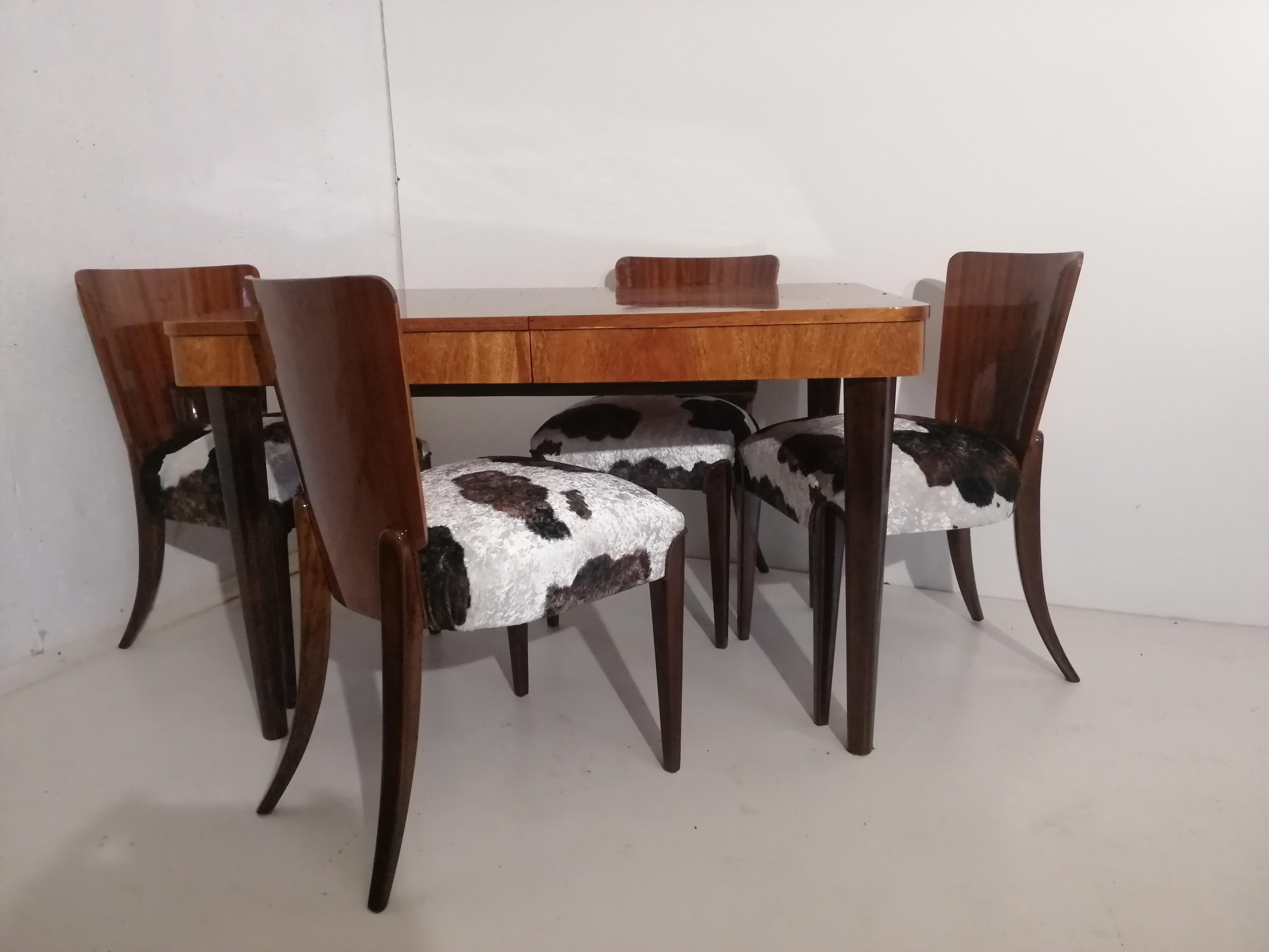 Table and Four Art Deco Chair by J. Halabala For Sale 5