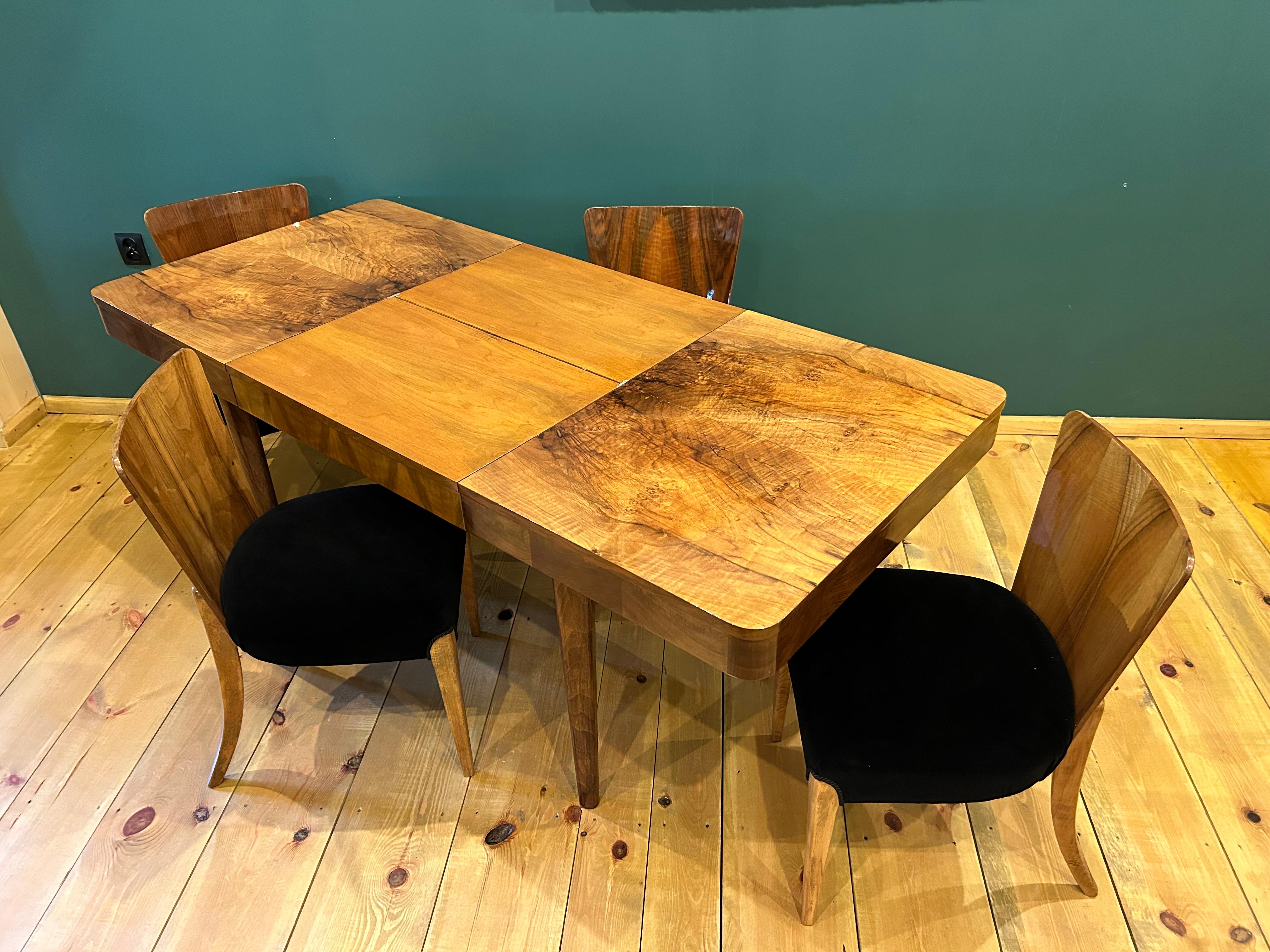 Table and Four Art Deco Chair by J. Halabala For Sale 5