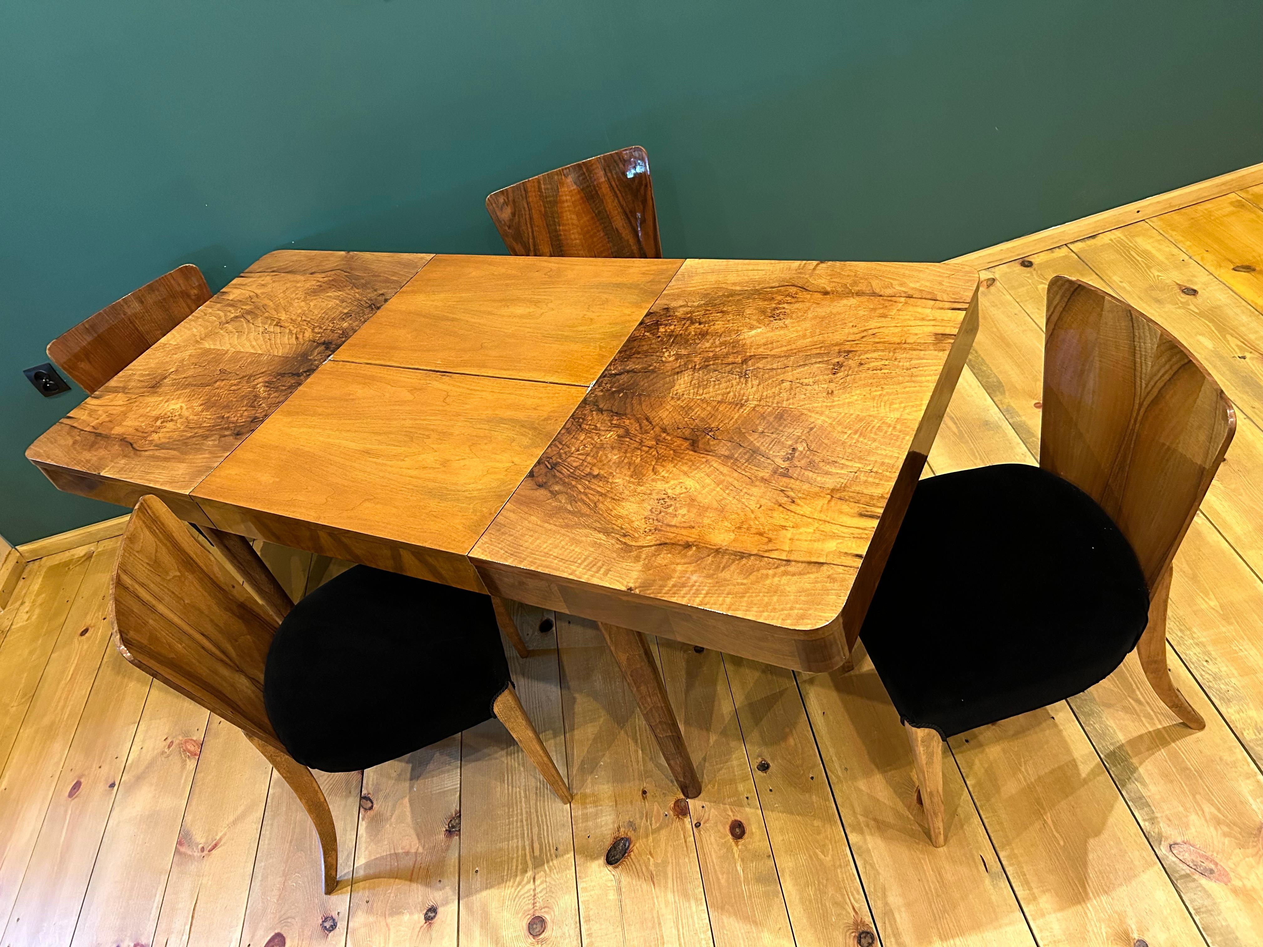 Table and Four Art Deco Chair by J. Halabala For Sale 6