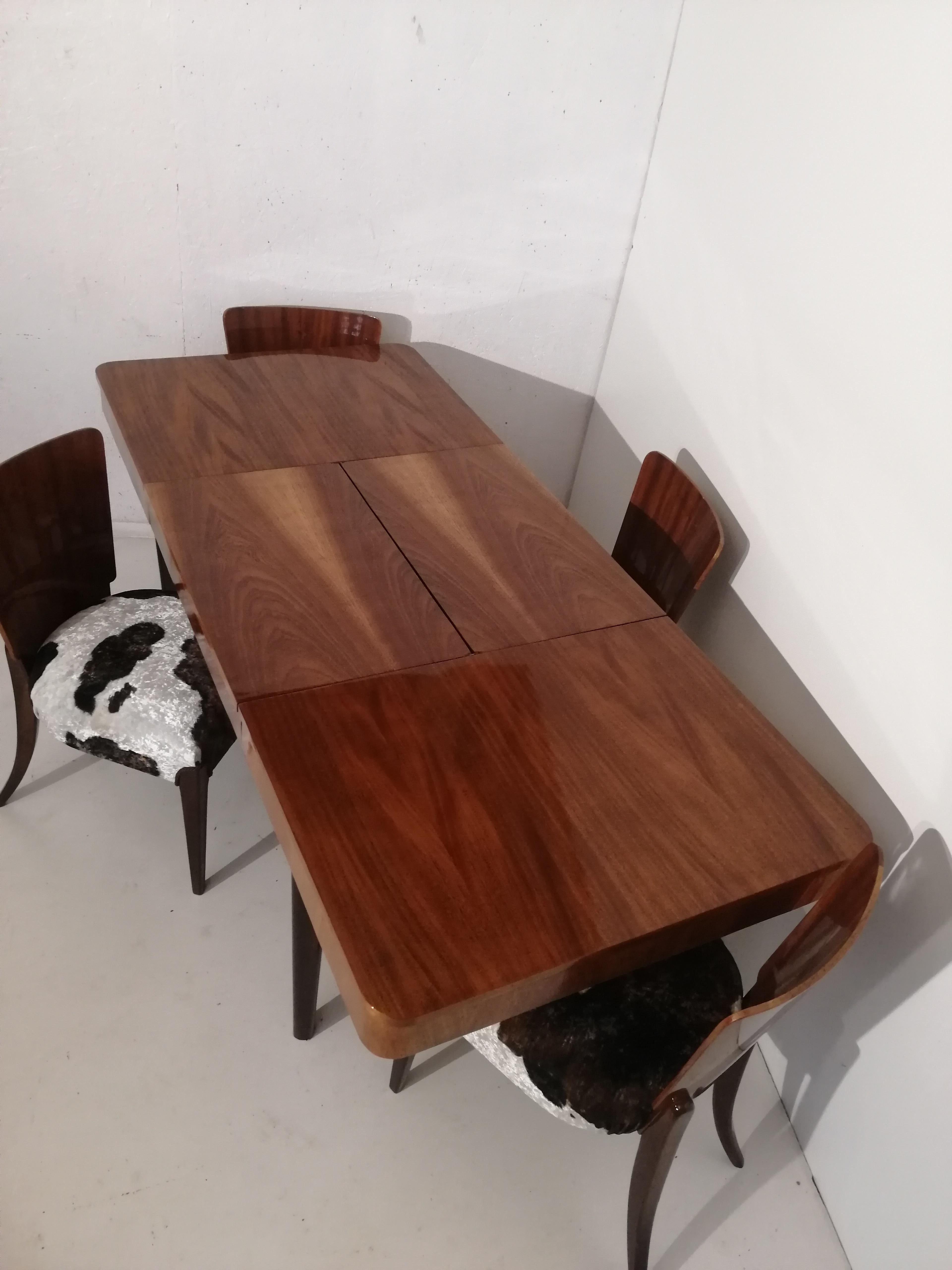 Table and Four Art Deco Chair by J. Halabala For Sale 7