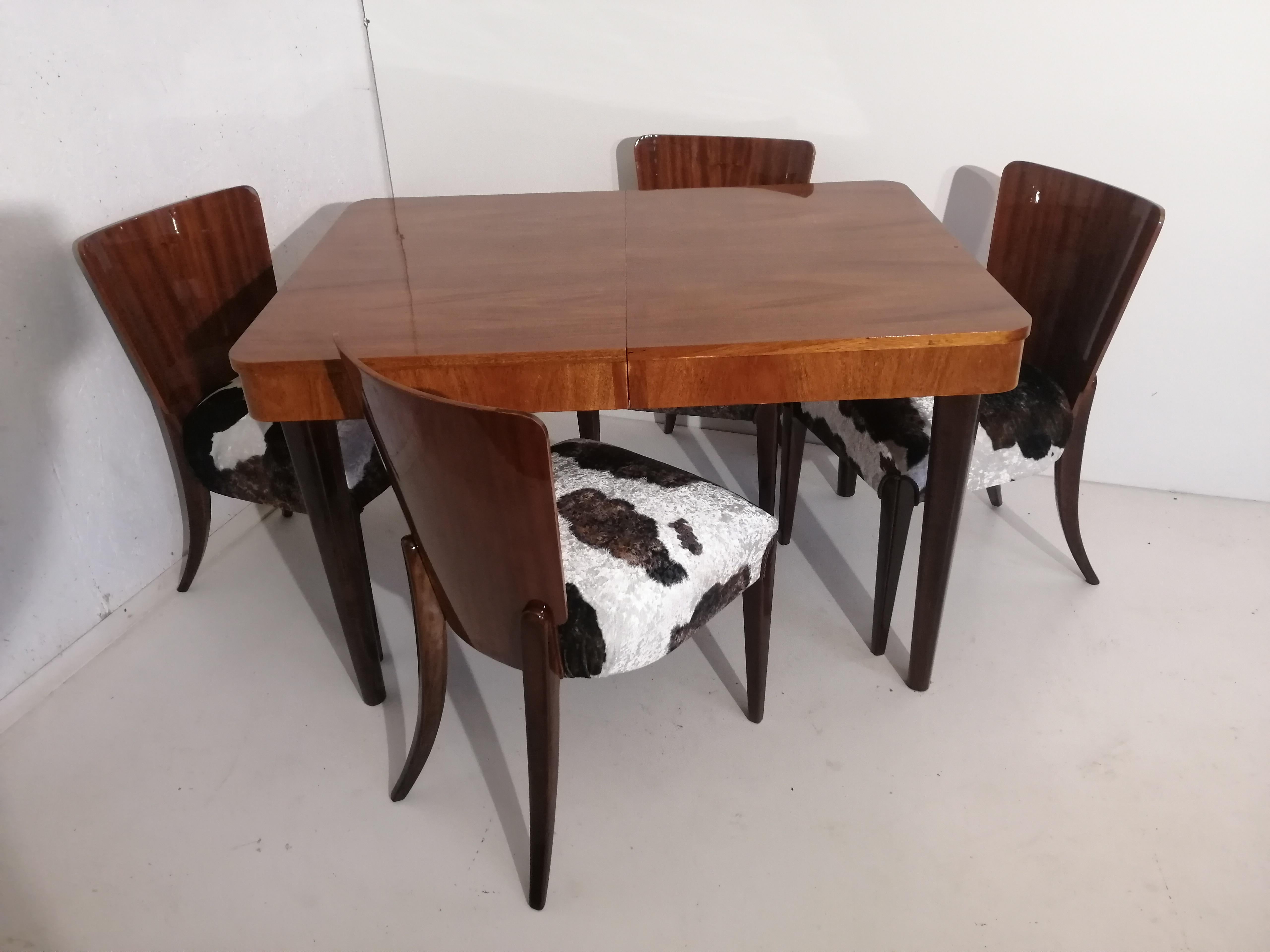 Table and Four Art Deco Chair by J. Halabala For Sale 8