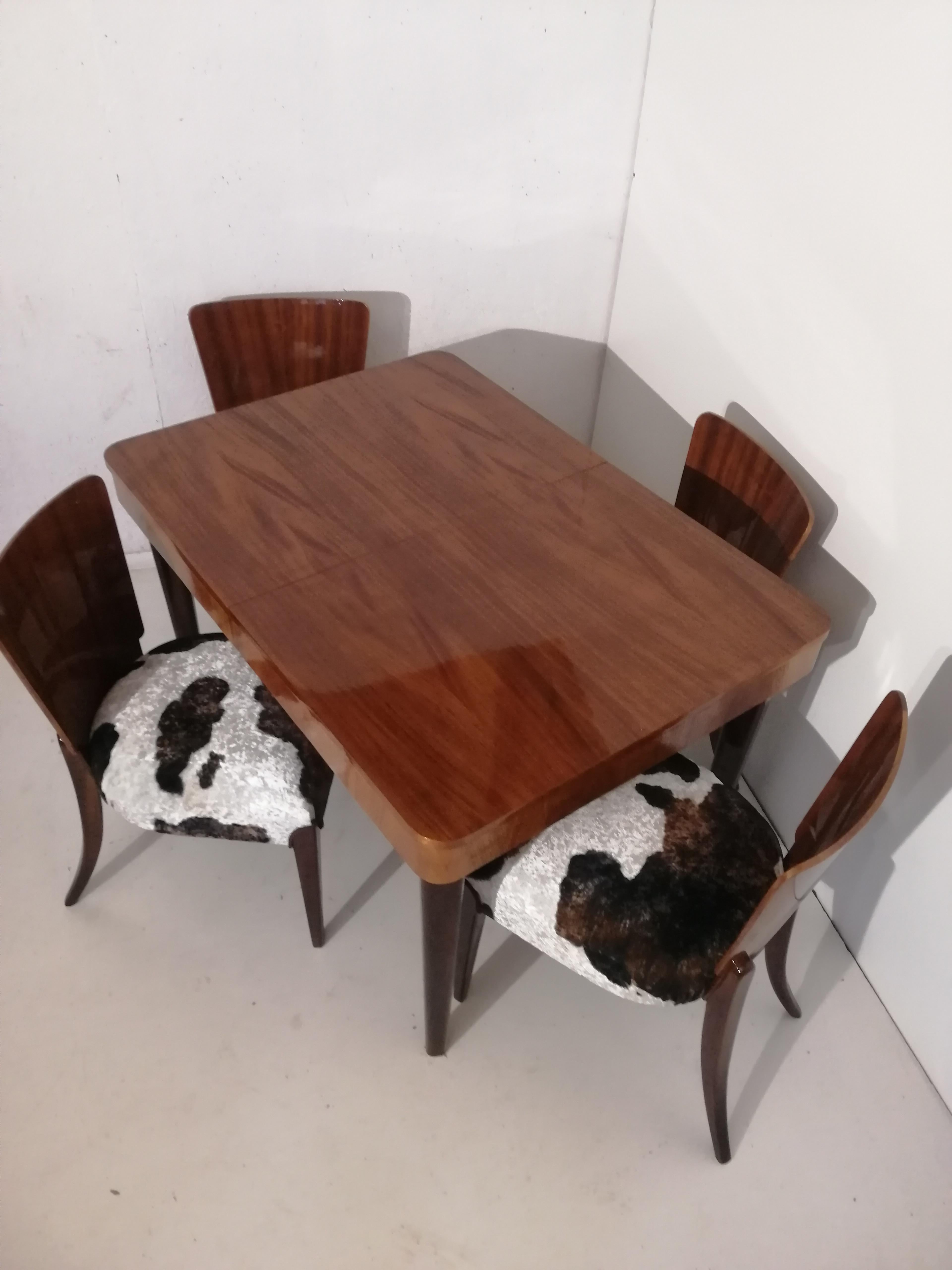 Czech Table and Four Art Deco Chair by J. Halabala For Sale