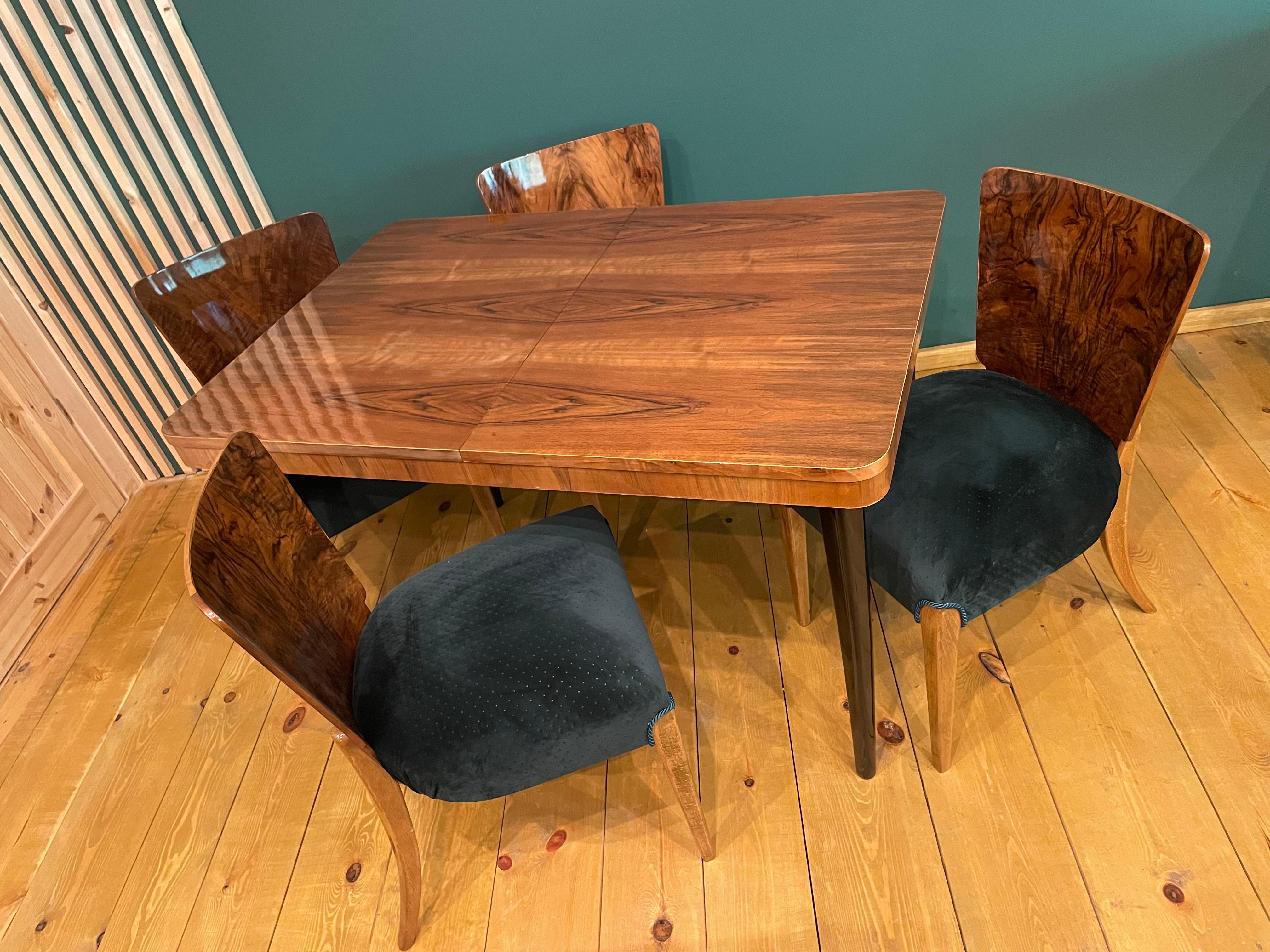 Table and Four Art Deco Chair by J. Halabala For Sale 1