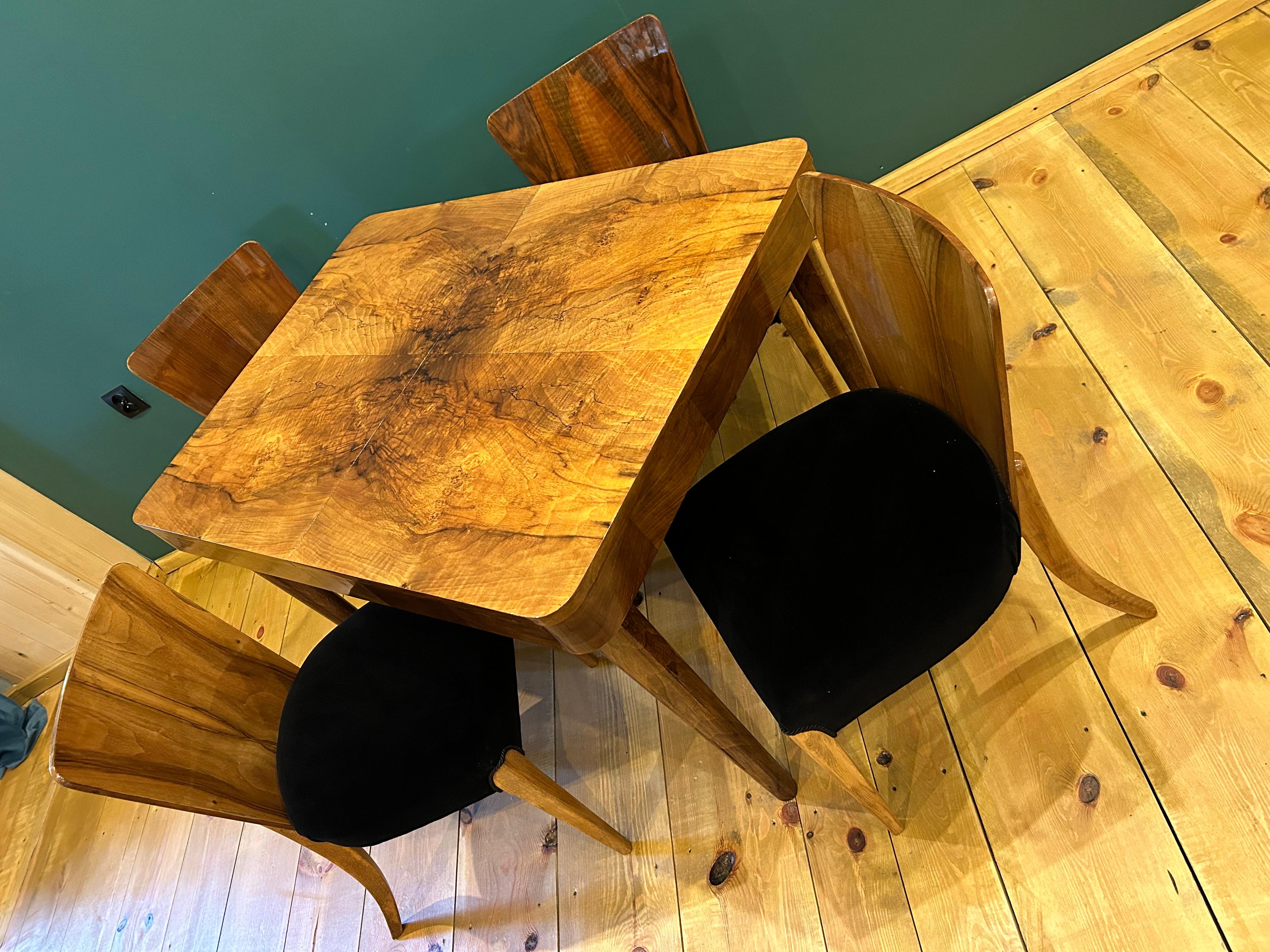 Table and Four Art Deco Chair by J. Halabala For Sale 1