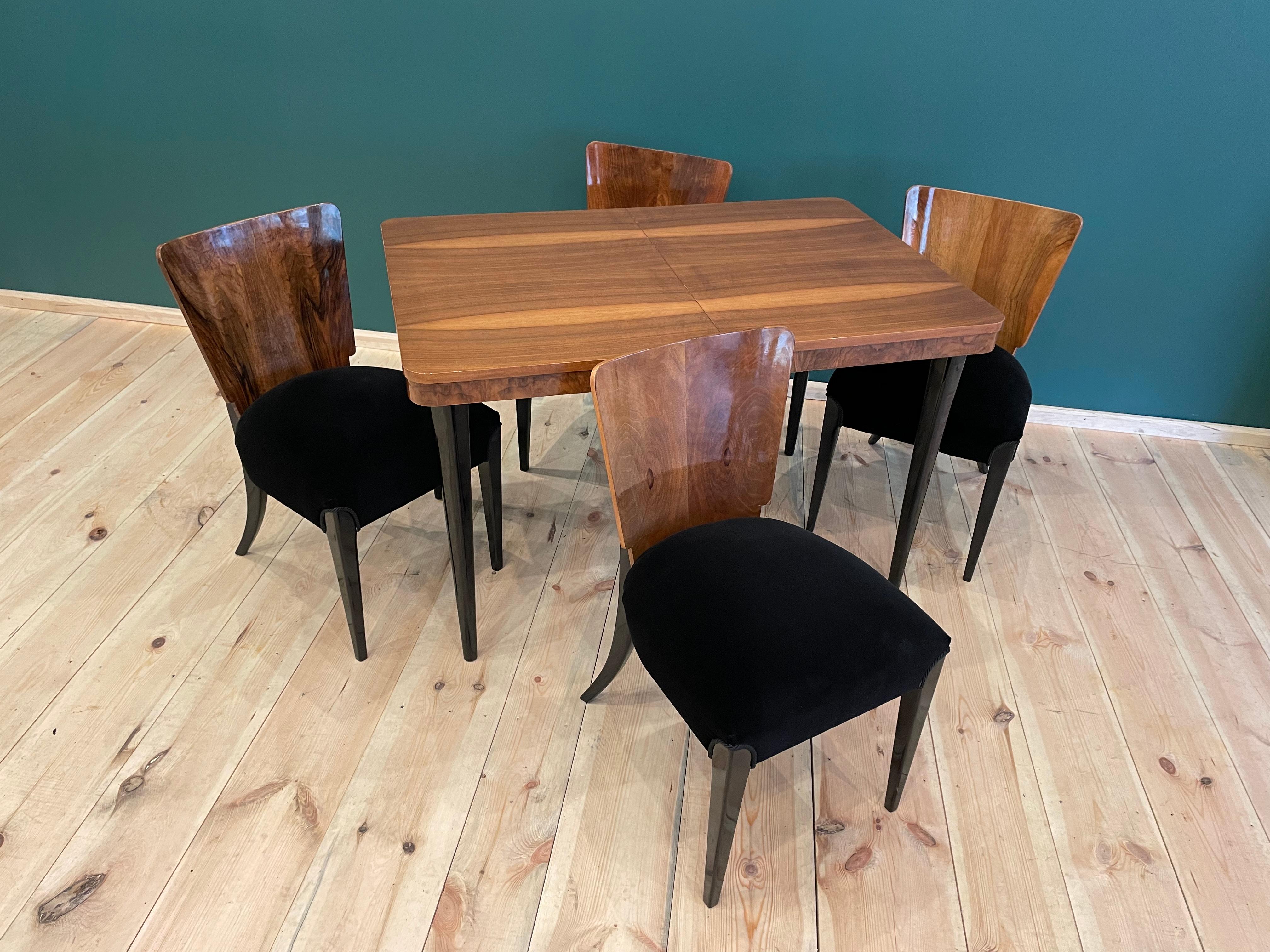 Table and Four Art Deco Chair by J. Halabala For Sale 2