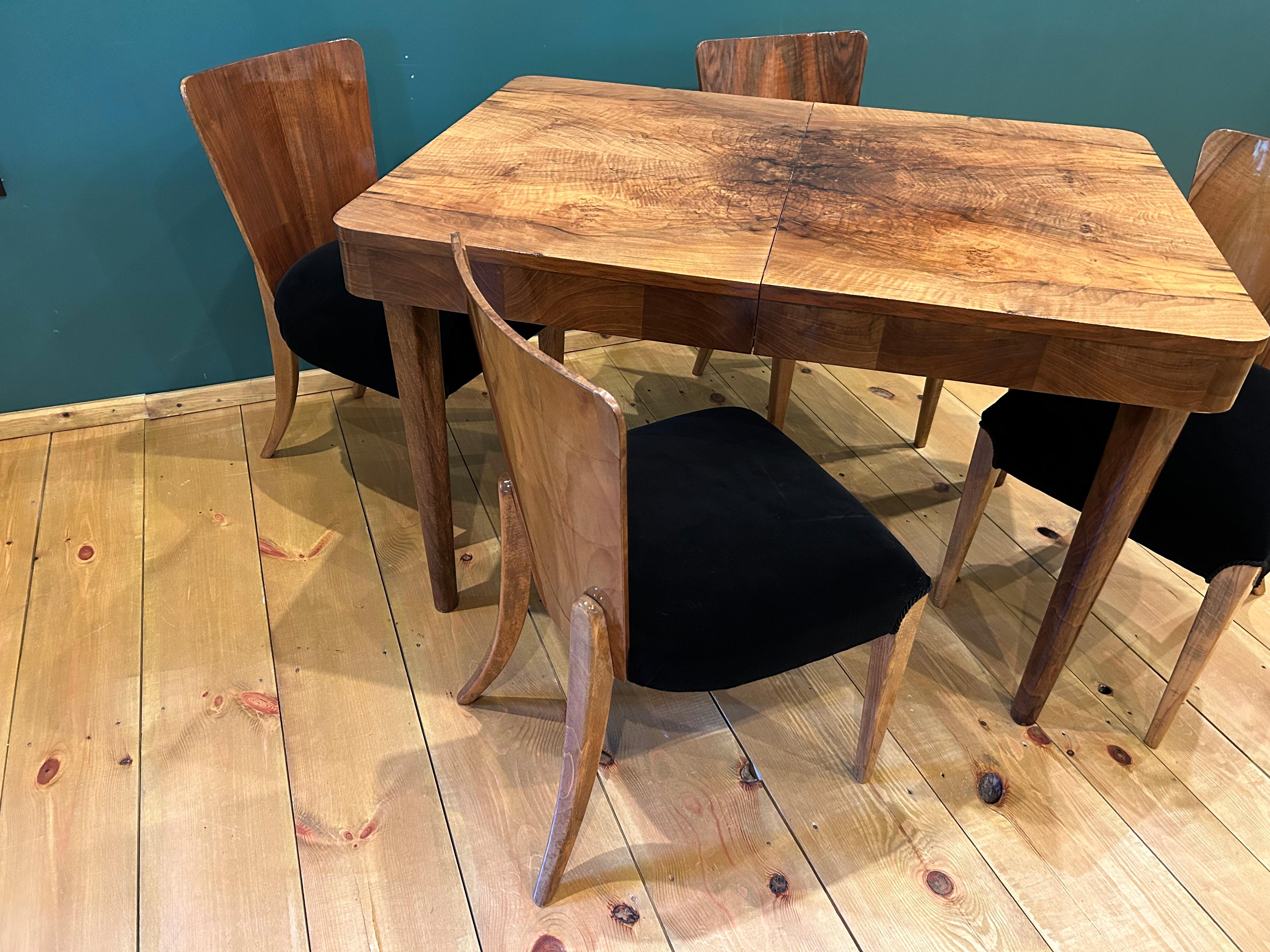 Table and Four Art Deco Chair by J. Halabala For Sale 3