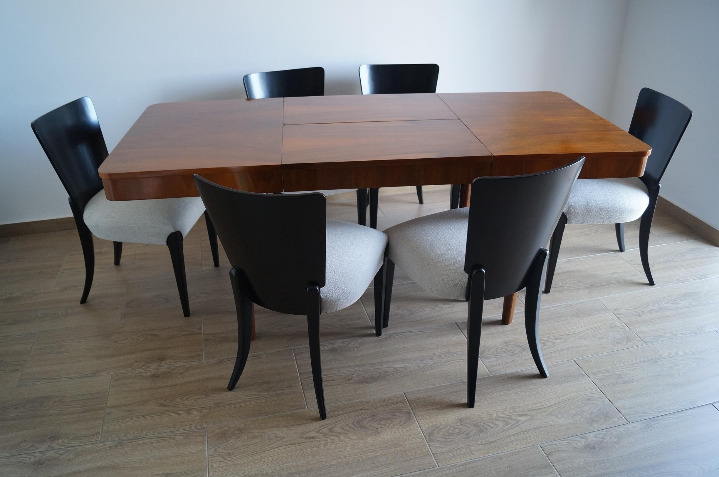 Table and Six Art Deco Chair by J. Halabal from 1940 For Sale 5