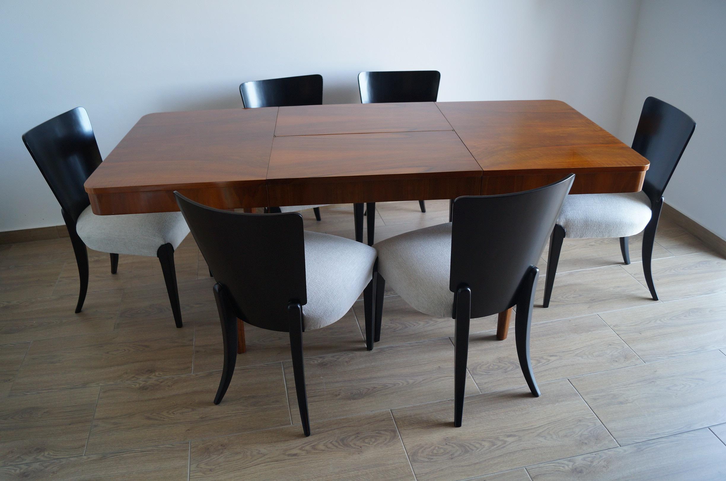 Table and Six Art Deco Chair by J. Halabal from 1940 For Sale 7