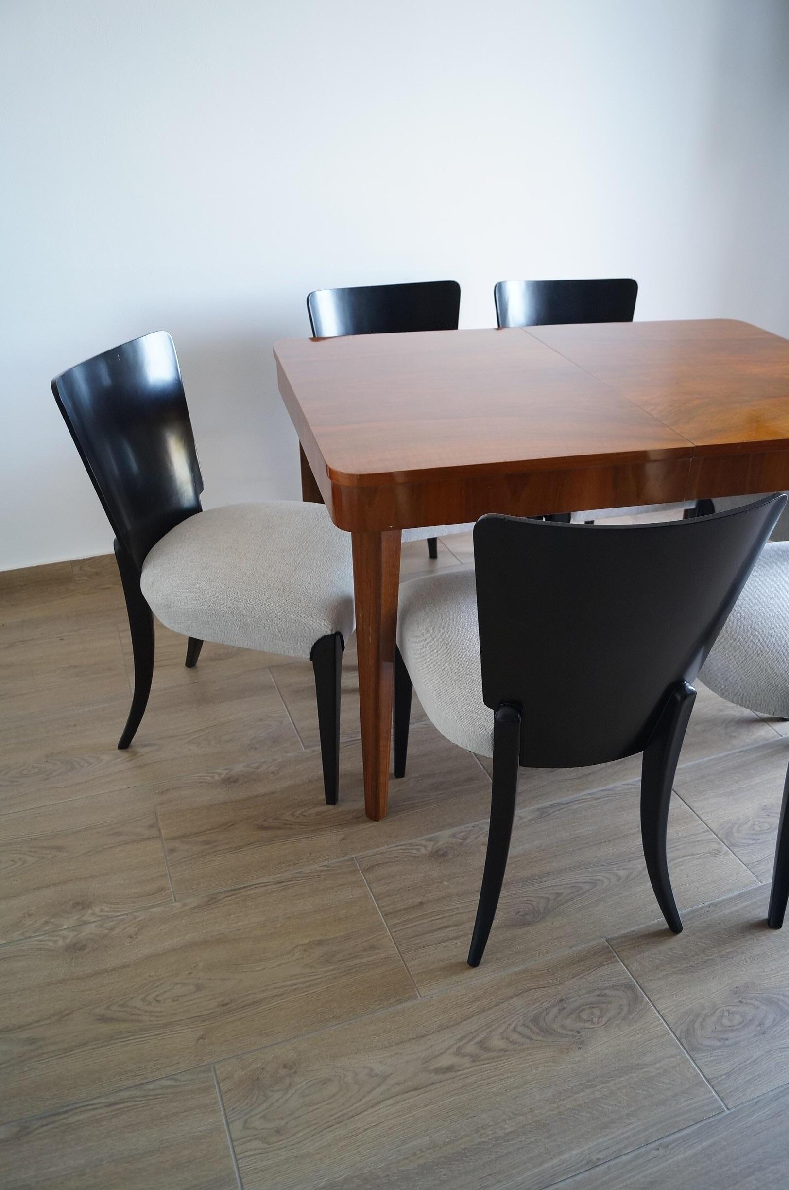 Mid-20th Century Table and Six Art Deco Chair by J. Halabal from 1940 For Sale