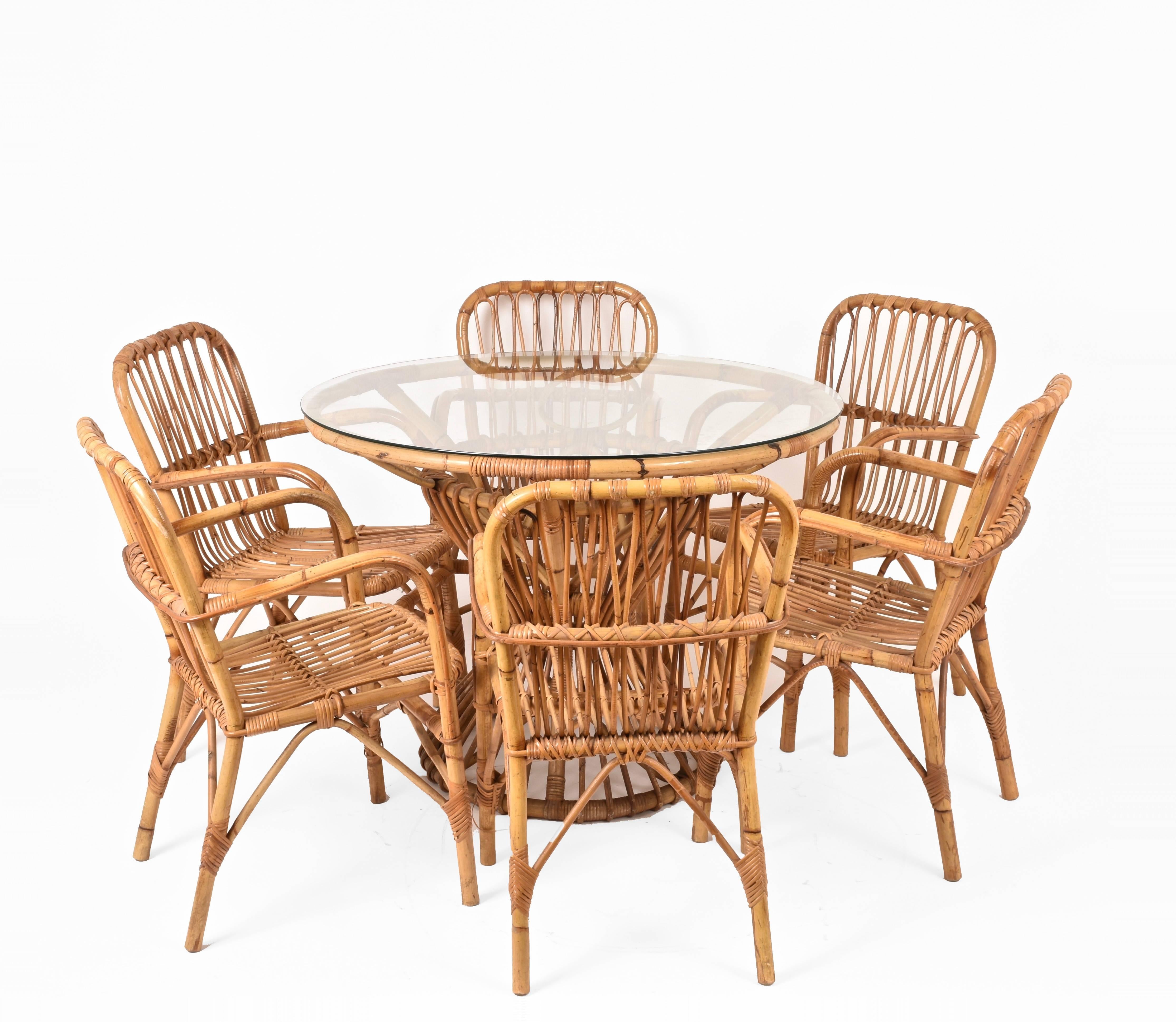 Table and Six Chairs, Franco Albini Style Armchairs 1