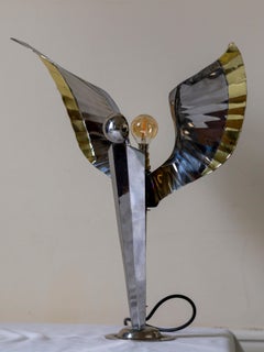 Table Angel By Sam Rush 1930's inspired table lamp in stainless steel and brass